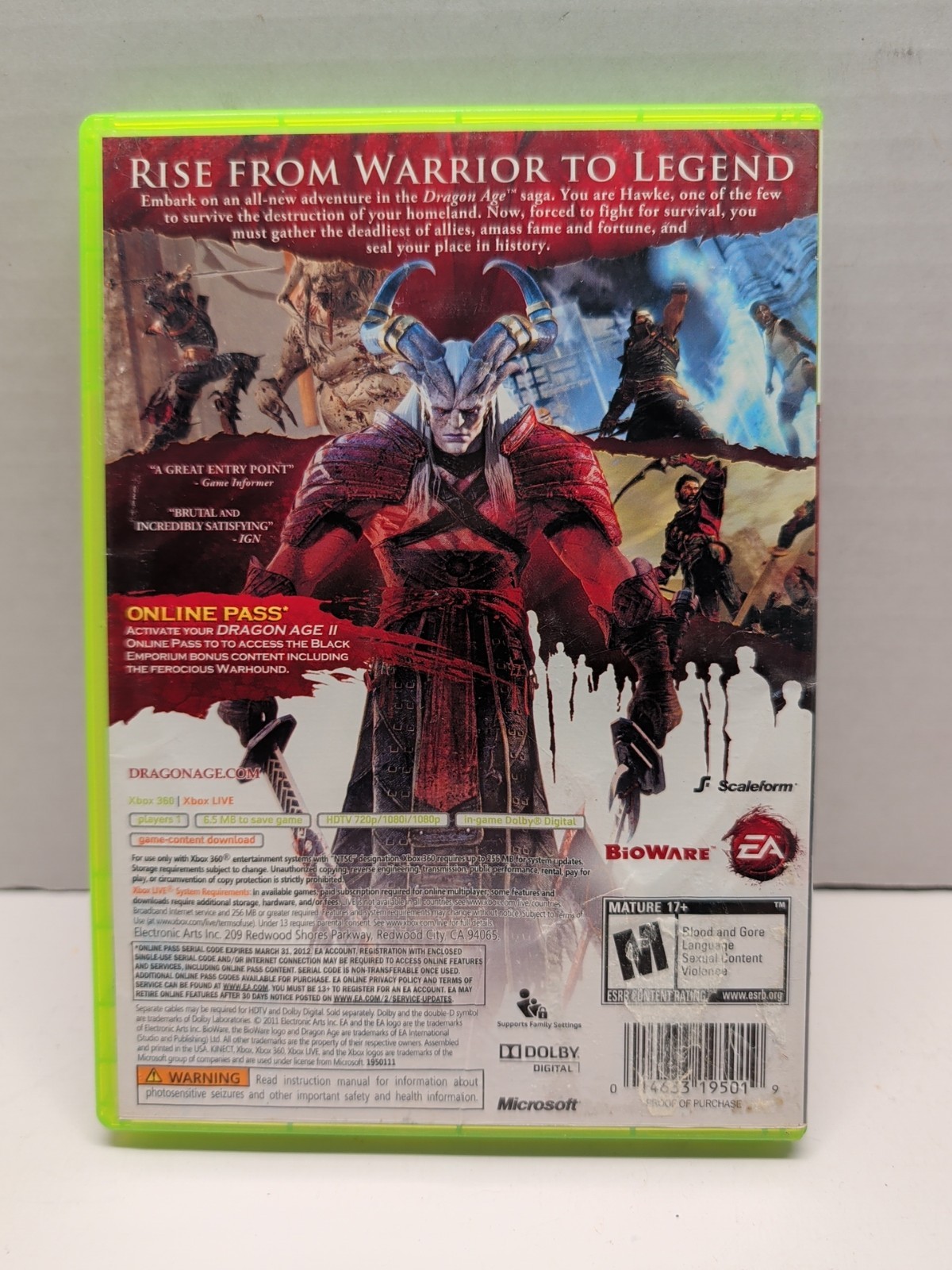 Dragon Age II 2 (Microsoft Xbox 360, 2011) Complete w/ Manual Tested Works