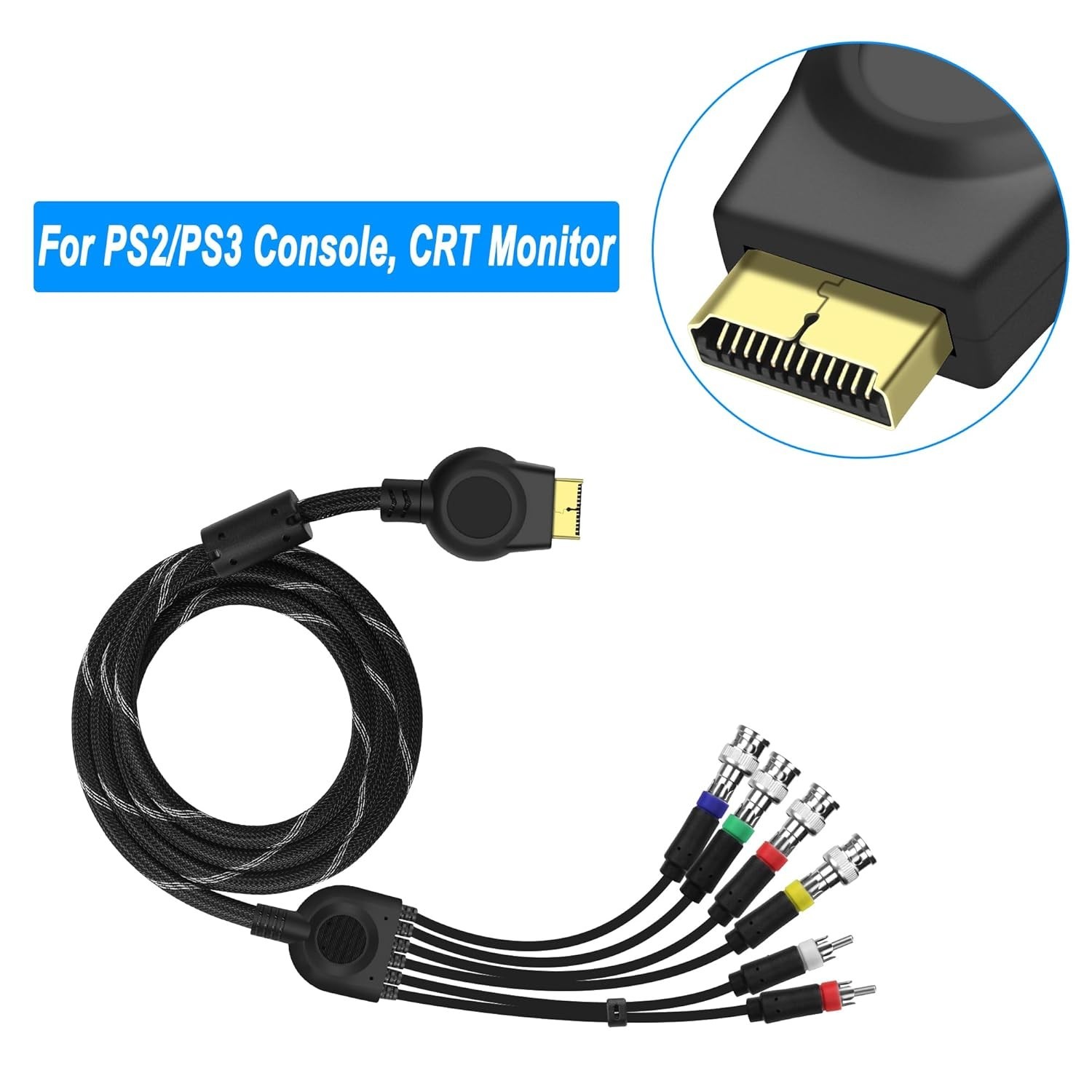 PS2 PS3 Component AV Cable Audio Video HDTV Cord with 4 BNC RGB RGBS Connecto…