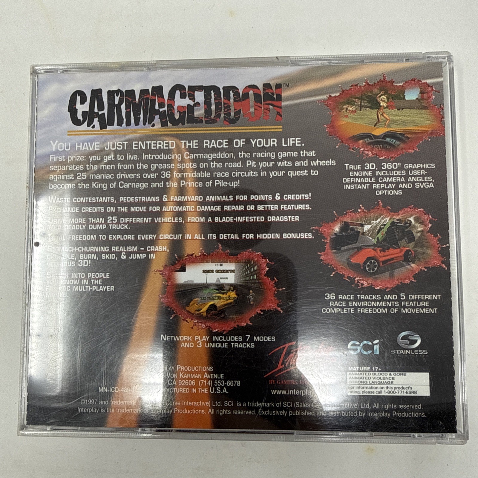 Carmageddon PC CD-ROM 1997 SoftKey Interplay Windows 95/98 3-D Racing