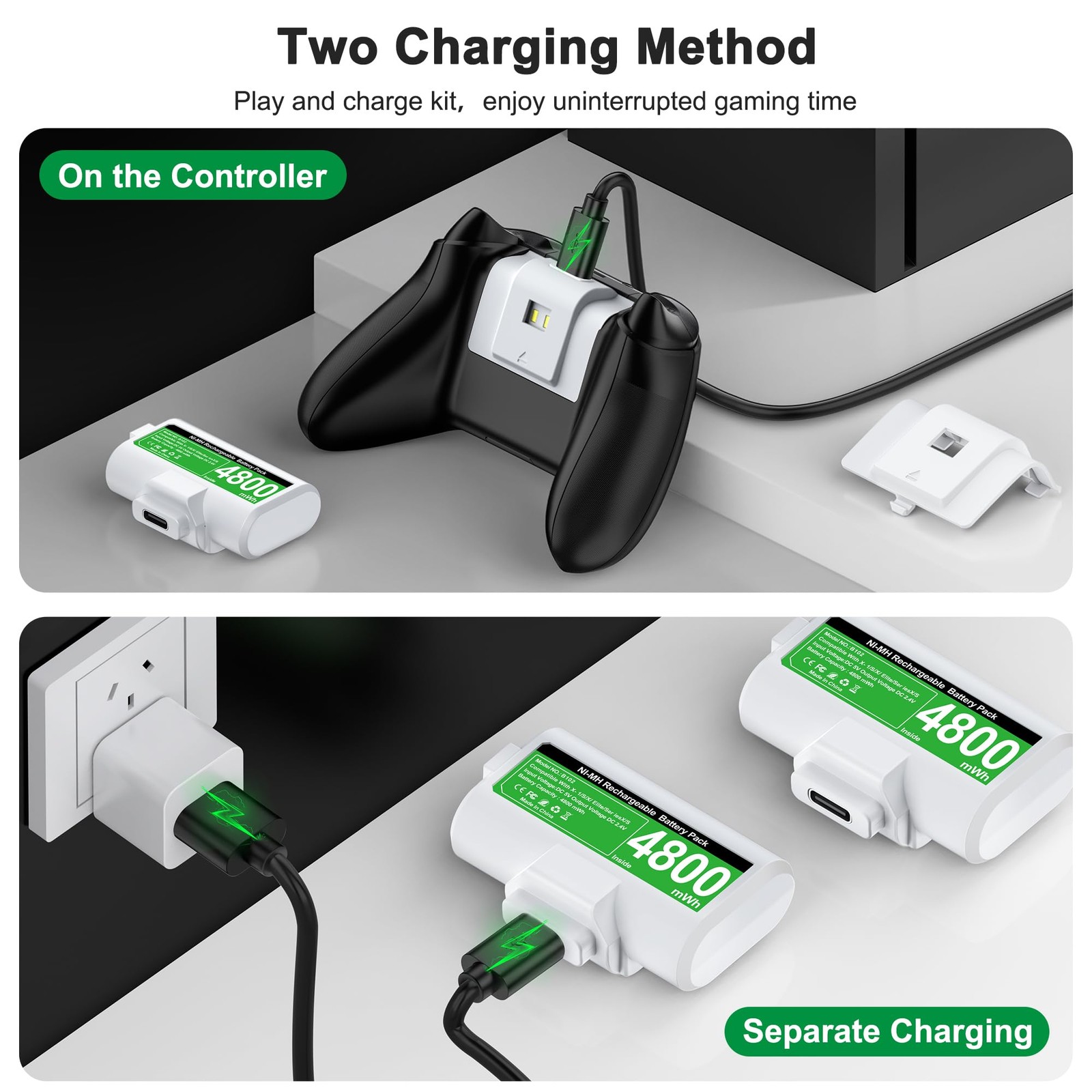 Xbox Battery Pack Rechargeable with 4 Back Covers and a USB C Charging Cable,…