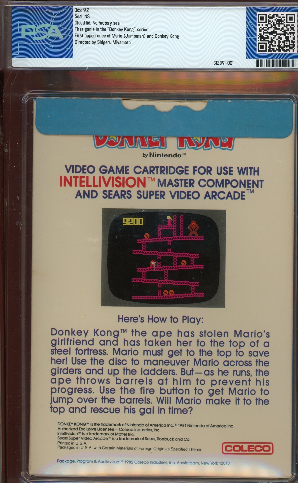 Donkey Kong 1982 Intellivision First Appearance of Mario Sealed Graded PSA 9.2