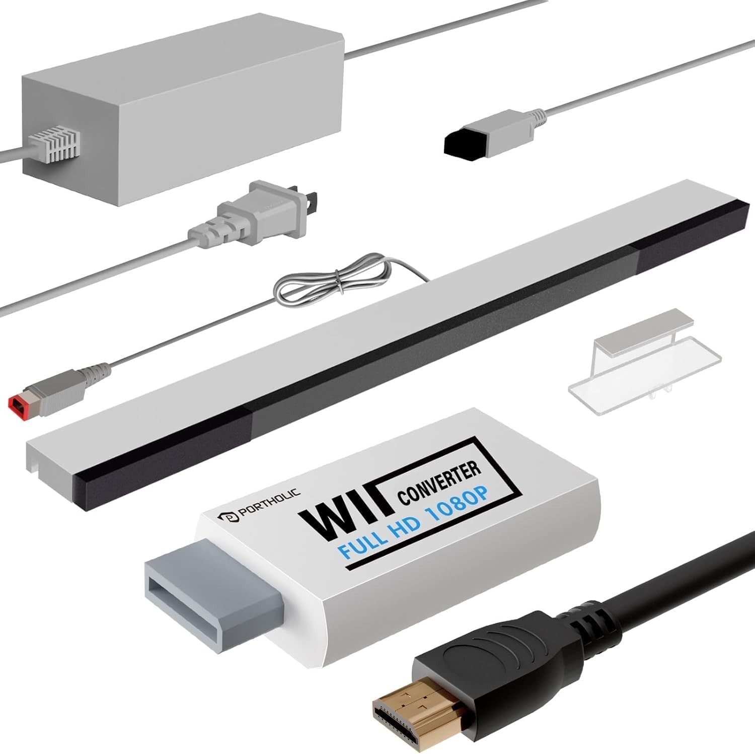 PORTHOLIC 4 in 1 Wii Replacement Cables Set, Wii AC Power Adapter