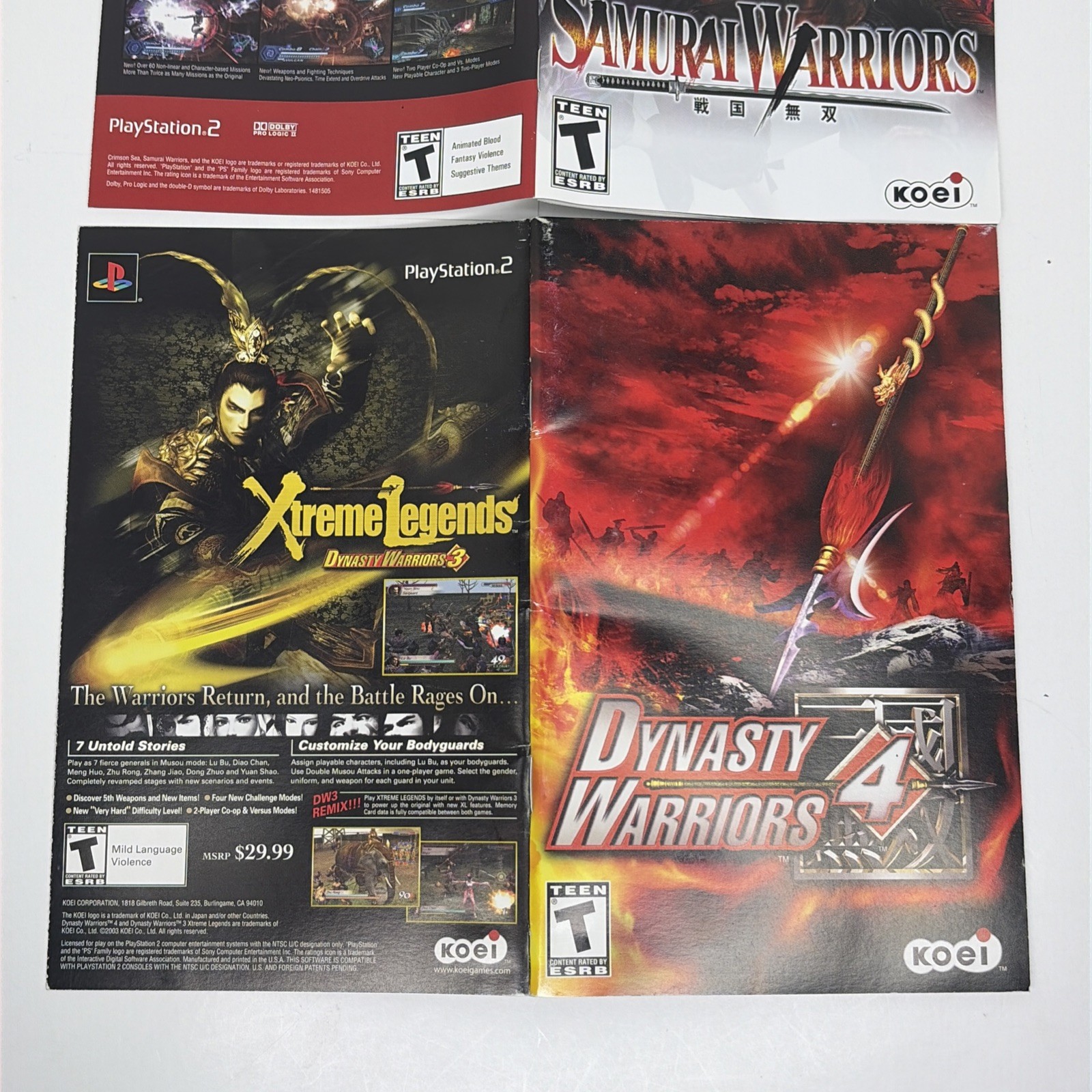 Dynasty Warriors 4 + Samurai Warriors PS2 Lot PlayStation 2 Complete CIB TESTED