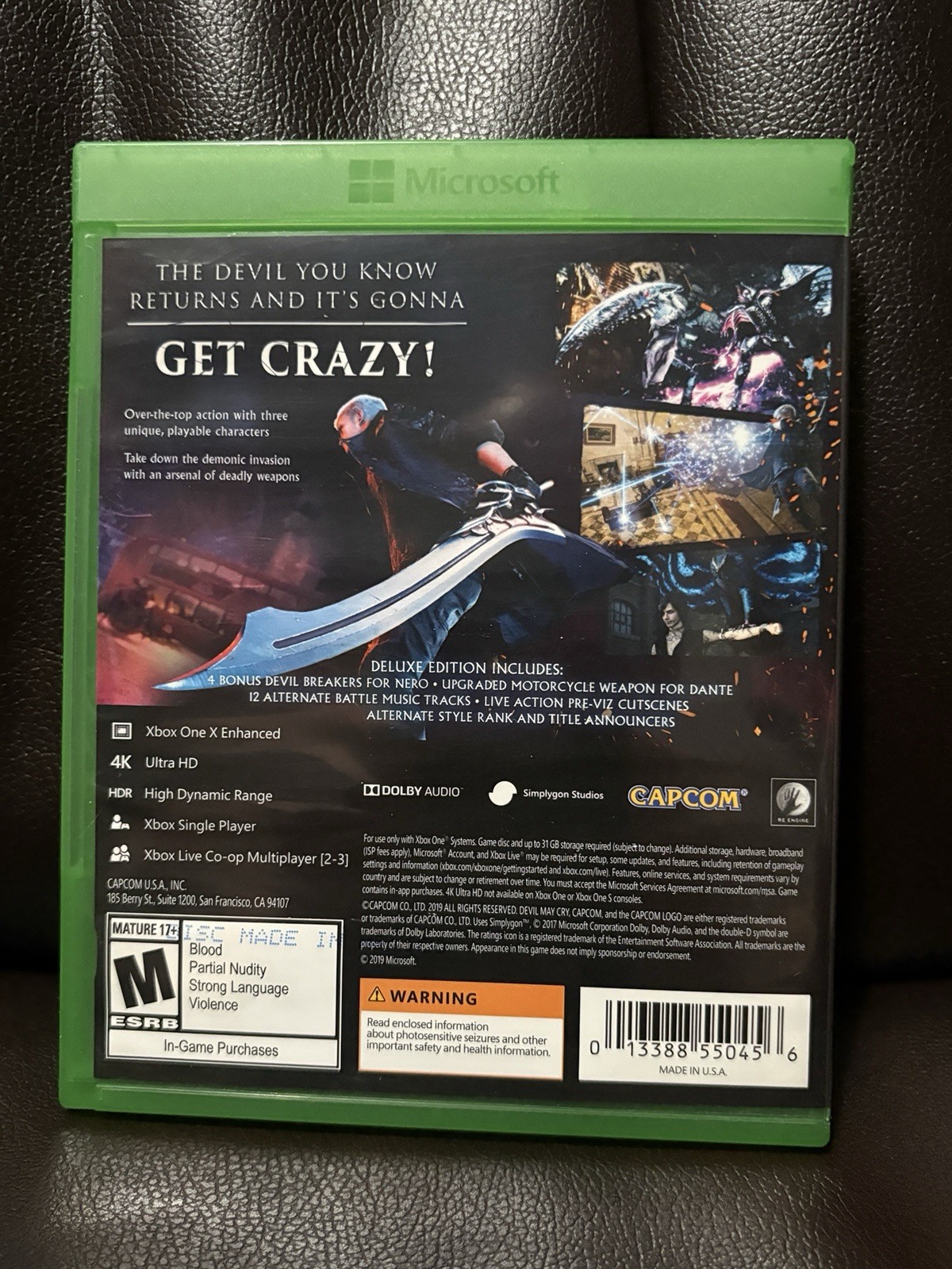 Capcom Devil May Cry 5 Deluxe Edition Xbox One X Enhanced M Mint Disc CIB
