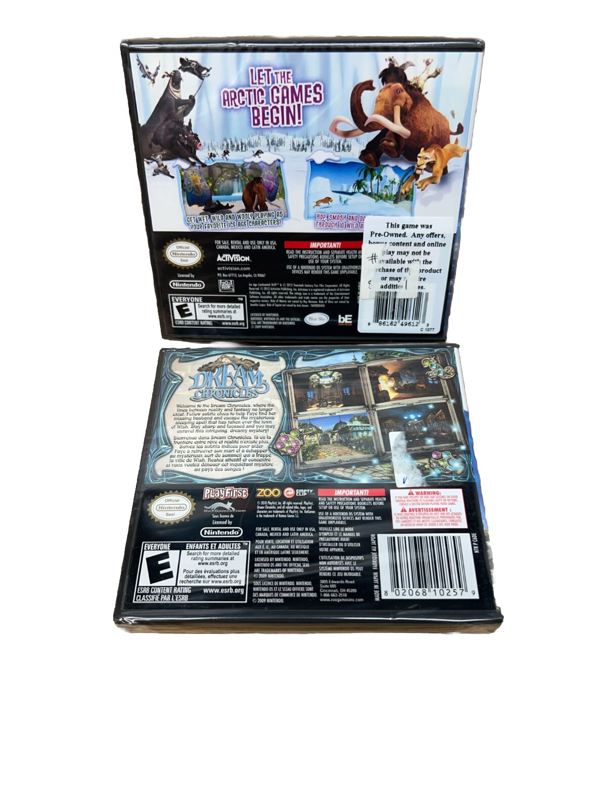 Lot Of 2 Nintendo Ds DREAM CHRO ICLES AND ICE AGE CONTINENTAL