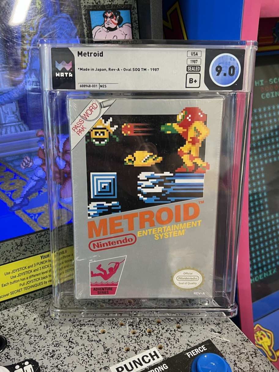 1987 Nintendo NES Metroid Oval SOQ Rev A WATA 9.0 B+ SEALED NEW – Samus 1st App!
