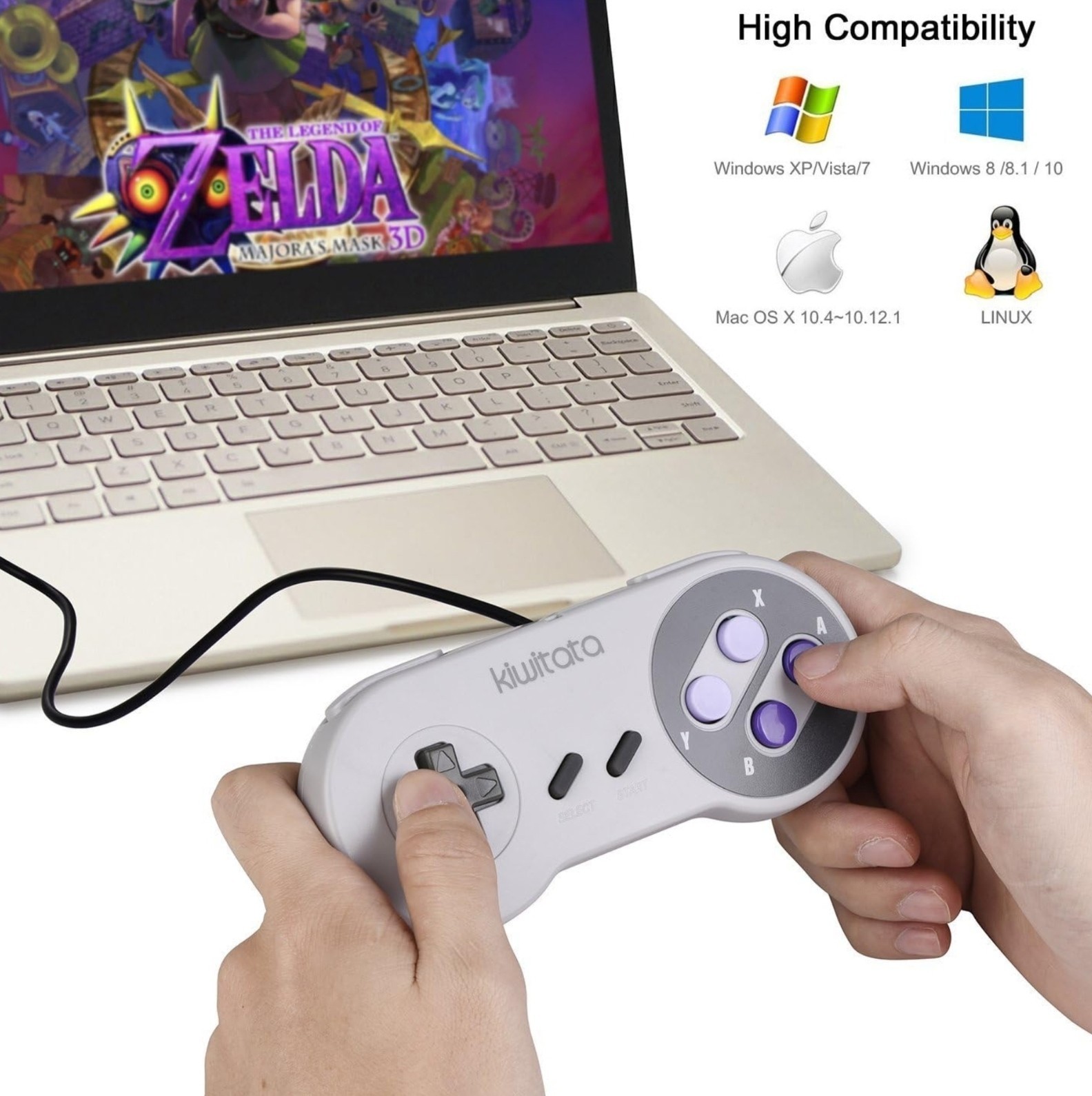 KIWITATA 2X Classic SNES USB Controller for PC Grey/Purple Keys 2Pack