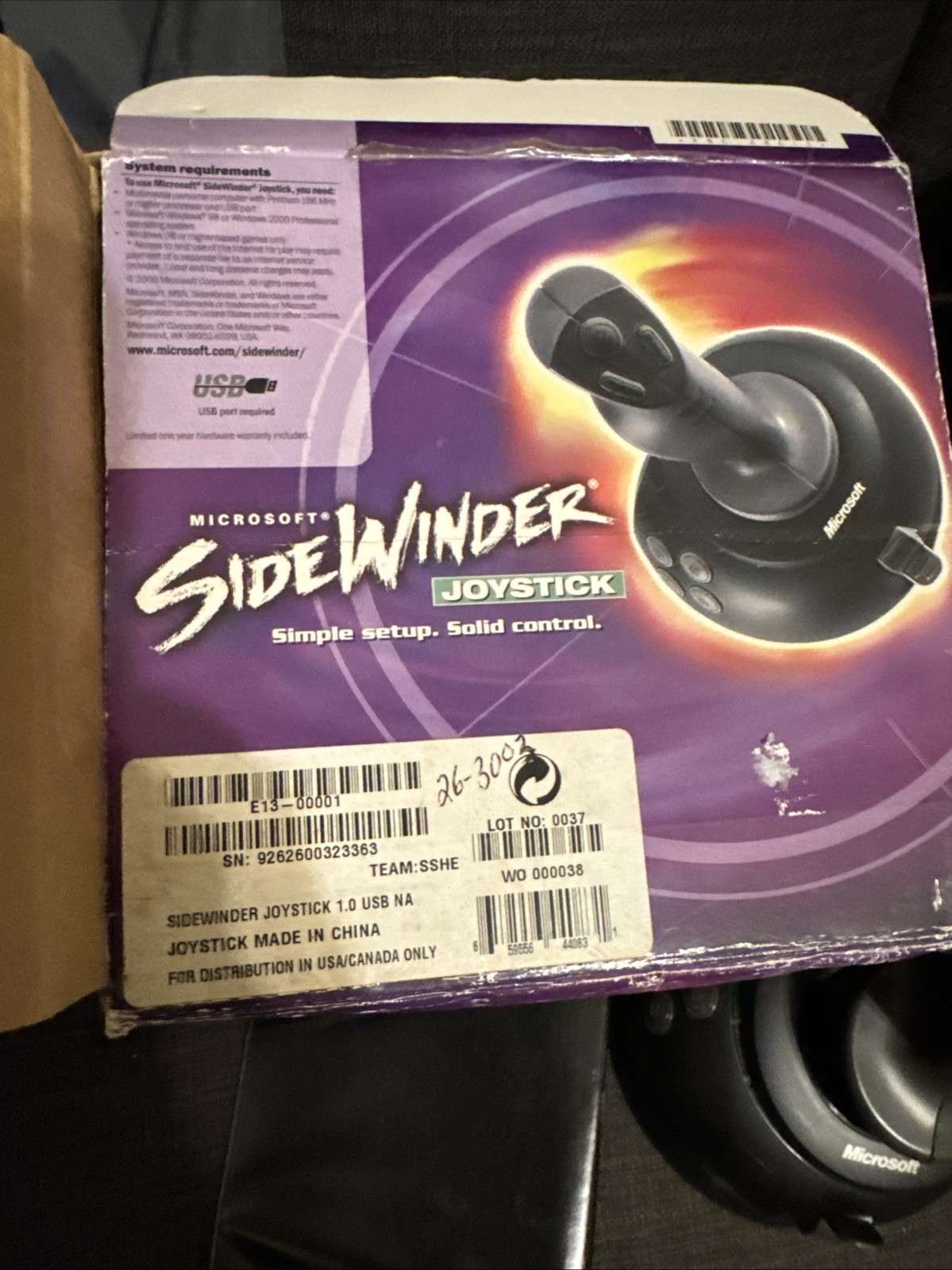 OEM SIDEWINDER JOYSTICK~2000 MICROSOFT With Box + Manual X05-88615 Professional