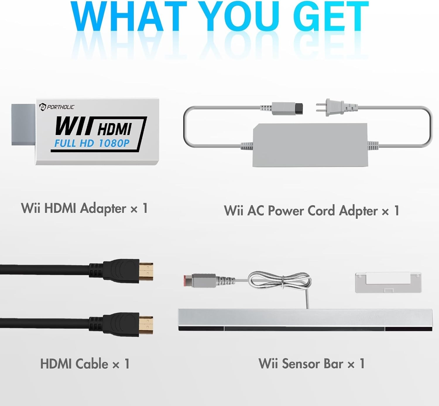 4 in 1 Wii Replacement Cables Set, Wii AC Power Adapter + Wii to Hdmi Converter+