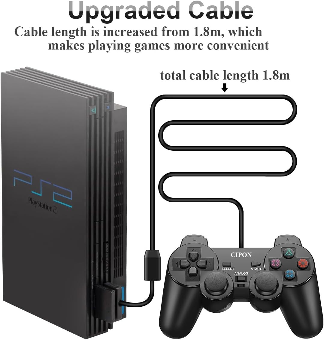 Wired Controller for PS-2 Console, Black Remote Controllers, PS-2 Accessories…
