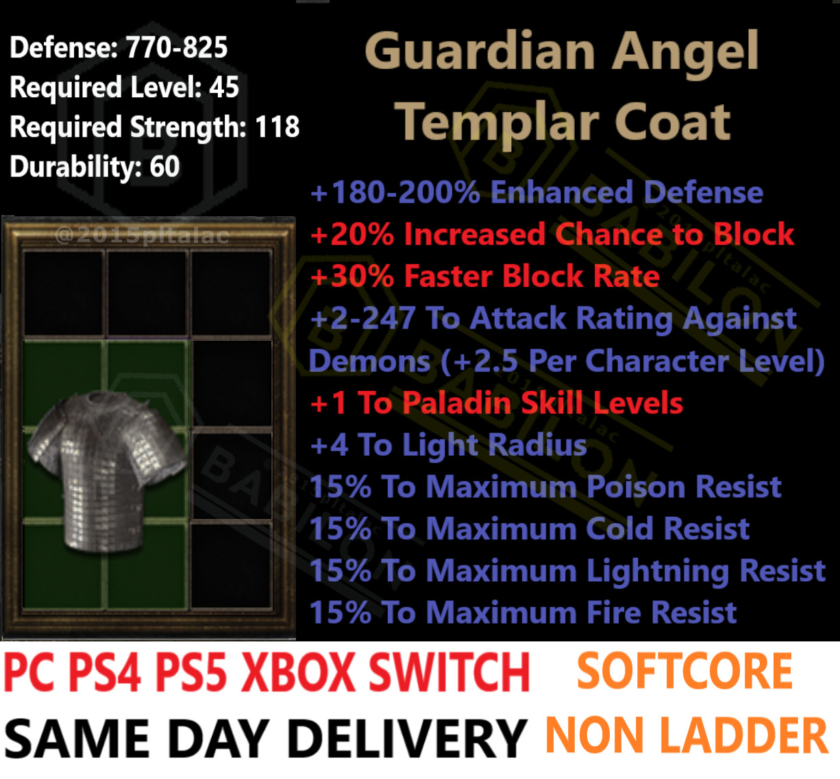 ✅ PC PS4 PS5 XBOX SWITCH ✅ Guardian Angel Paladin DIABLO 2 RESURRECTED D2R ITEMS
