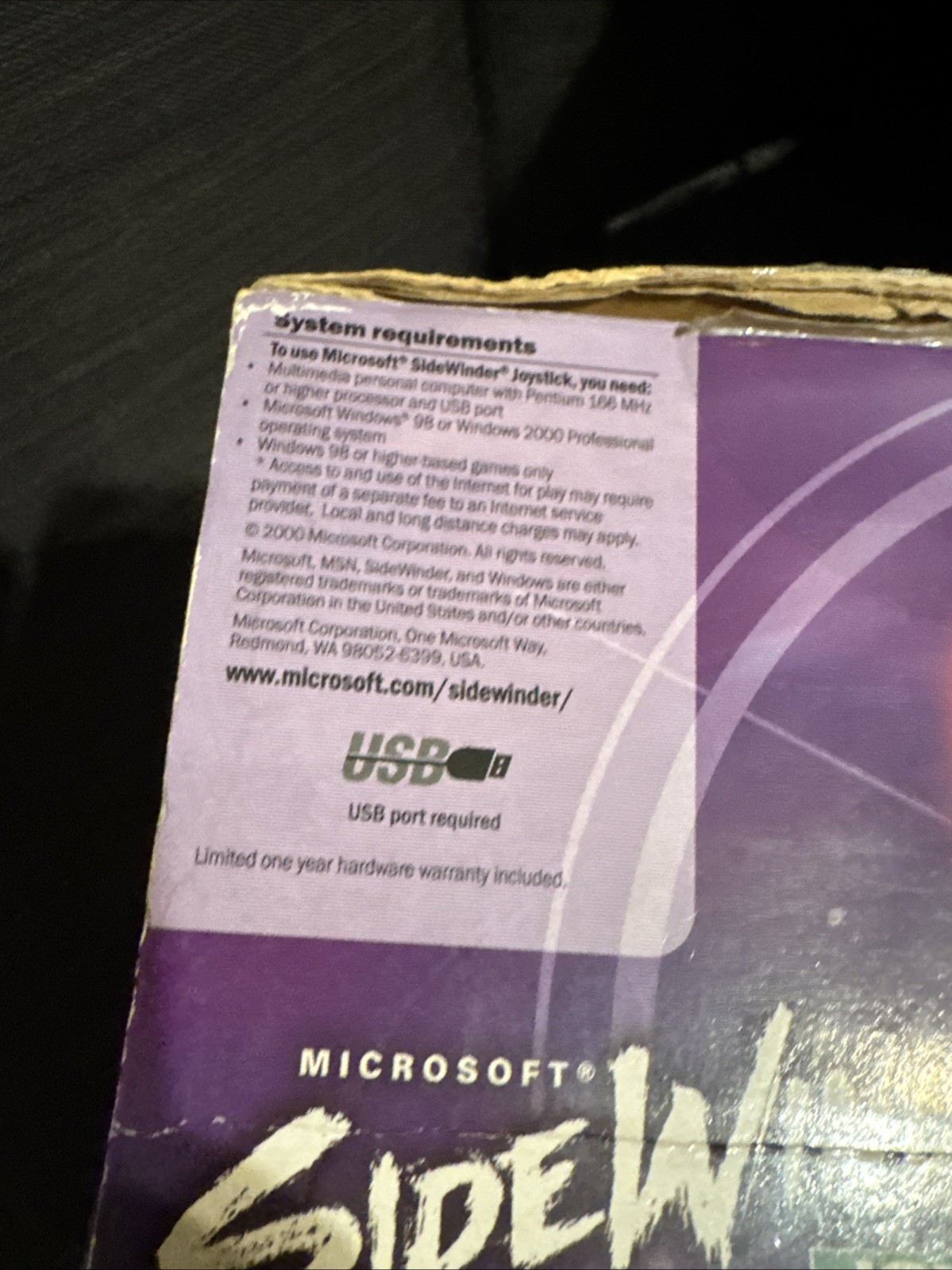 OEM SIDEWINDER JOYSTICK~2000 MICROSOFT With Box + Manual X05-88615 Professional