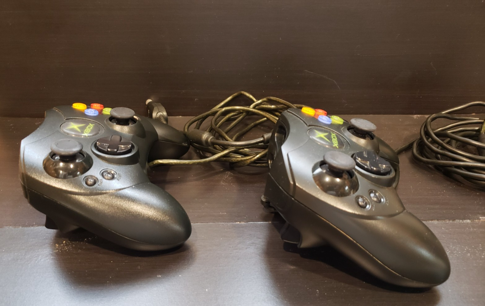 2 Xbox Microsoft Corded Controllers – S Type – Breakaway 9 ft. cords – X08-69873