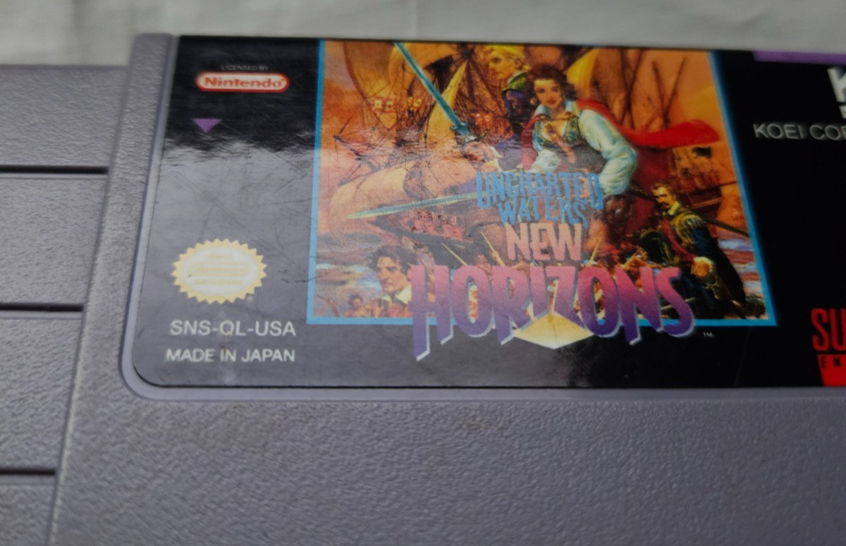Uncharted Waters New Horizons Authentic SNES Super Nintendo New Battery 1995
