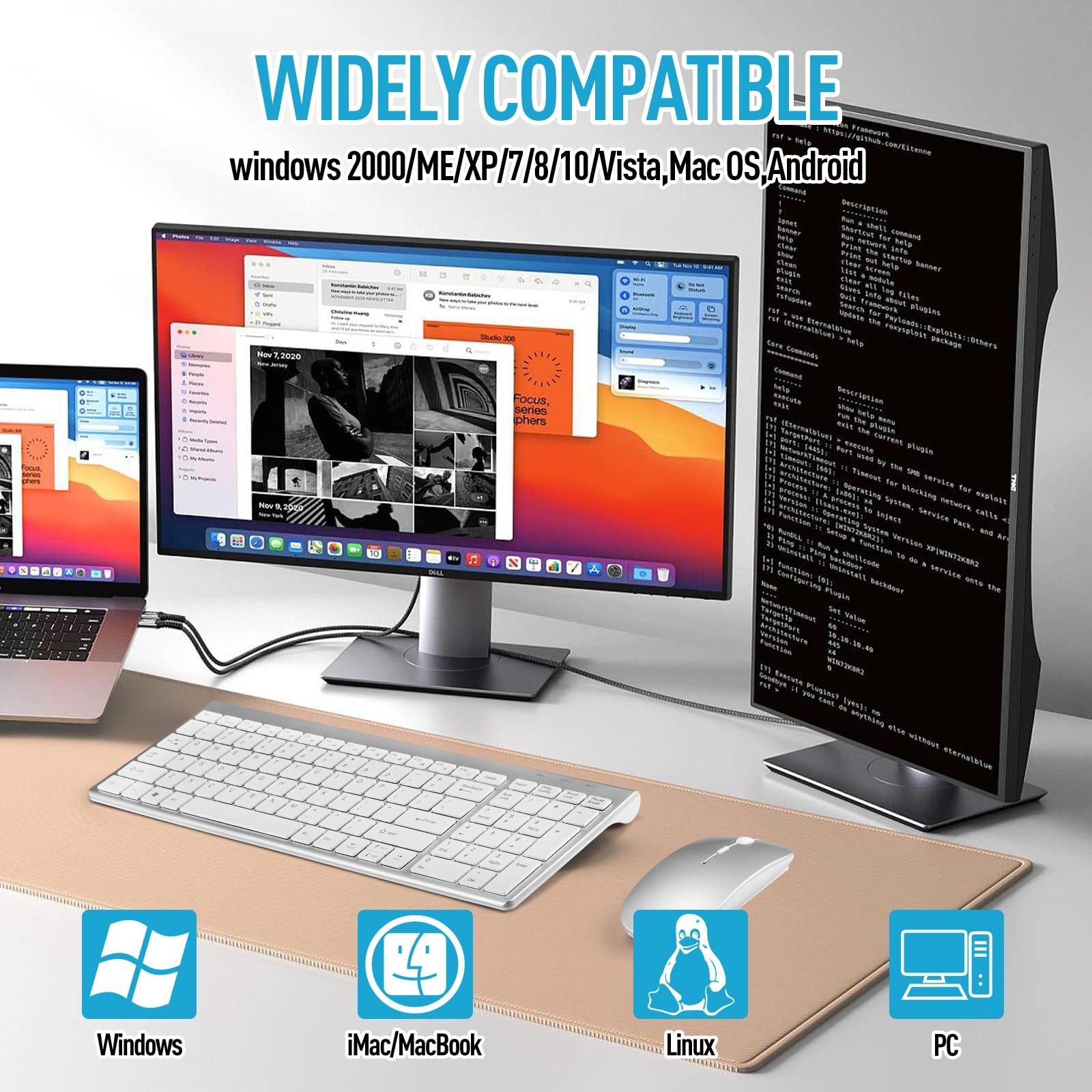 Wireless Keyboard and Mouse Combo, Compact GHKM006-Silver White, Silver White