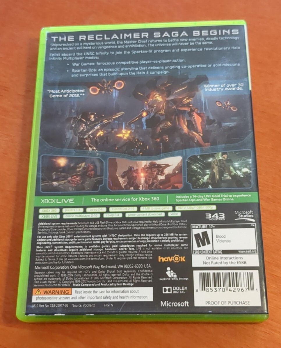 Halo 4 Microsoft Xbox 360 Studios 343 Industries Havok Dolby Digital Mature