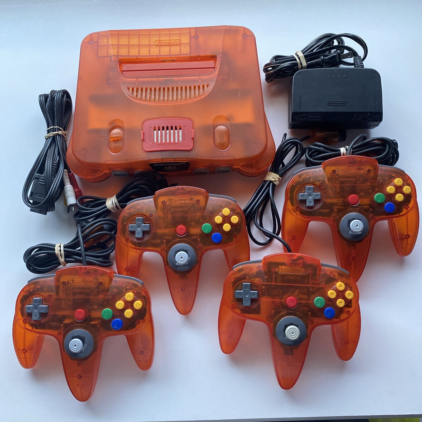 Nintendo 64 N64 Fire Orange Funtastic Console 4 Controllers Bundle Expansion