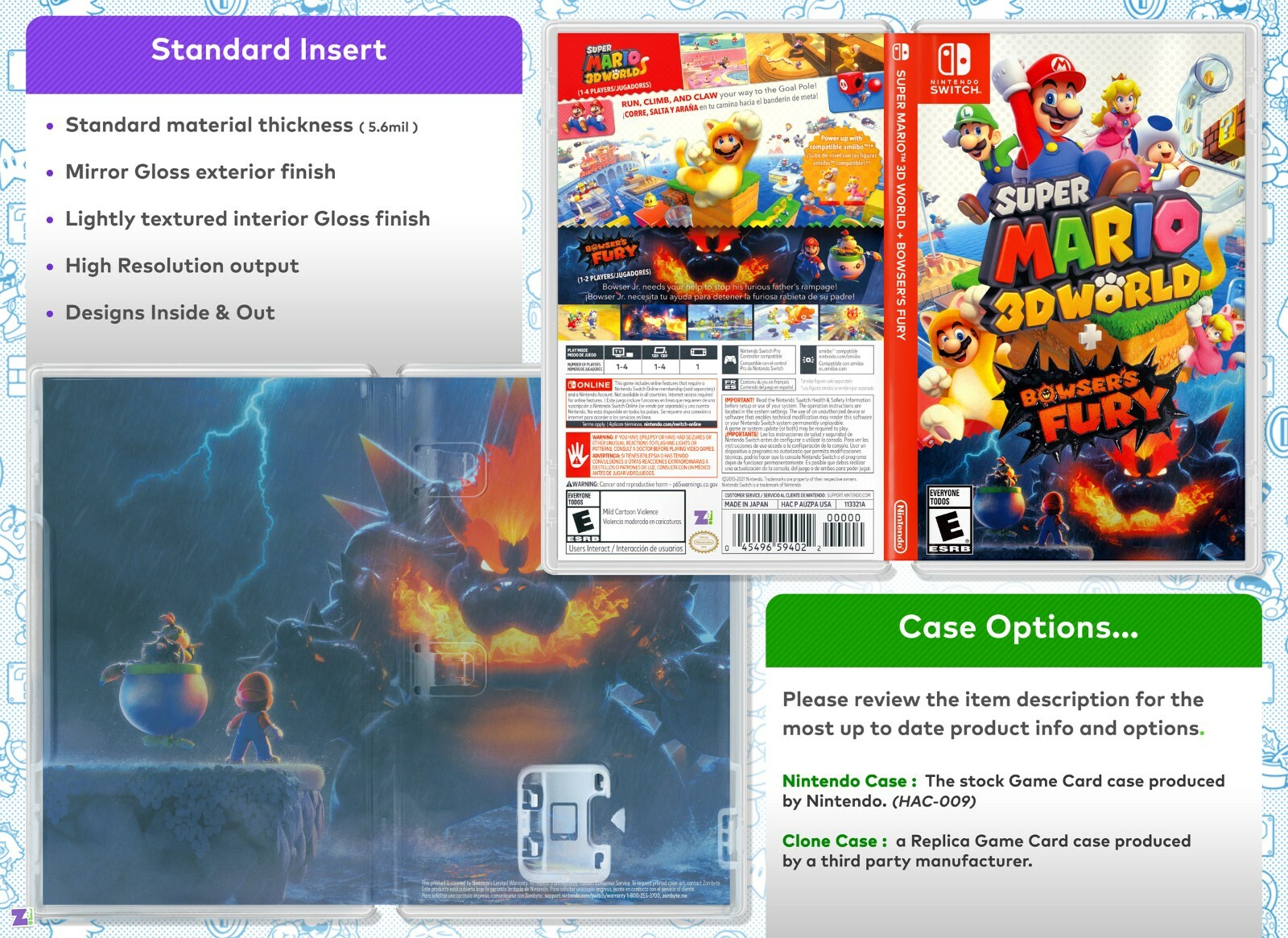 Super Mario 3D World Bowser’s Fury COVER ART: Insert & Case for Nintendo Switch