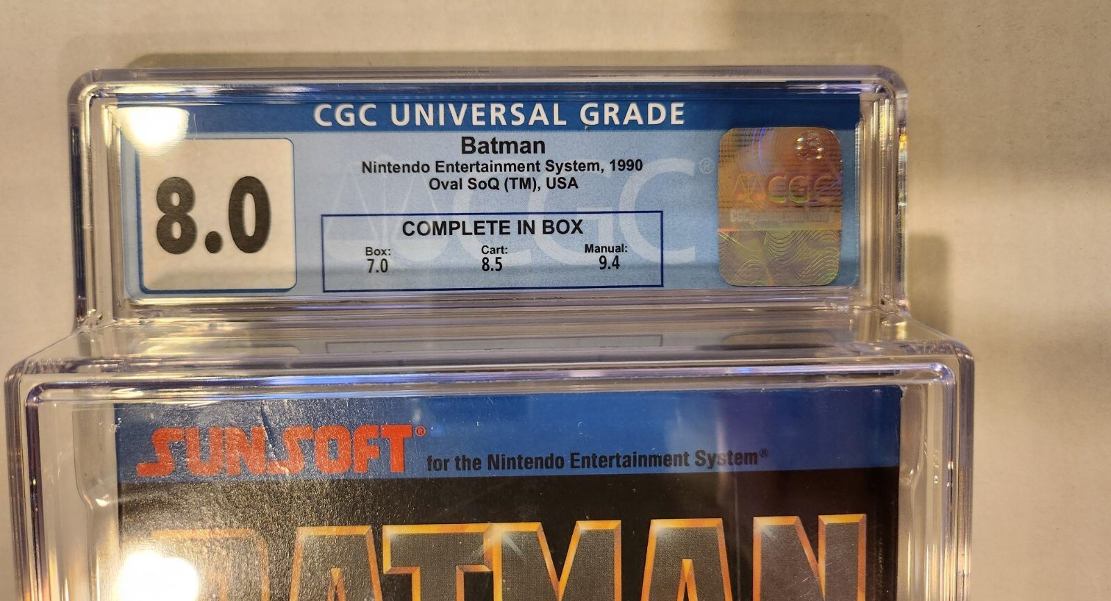 Batman NES – Sunsoft – CIB – CGC Graded 8.0 – Oval SoQ – Three Screw Cart