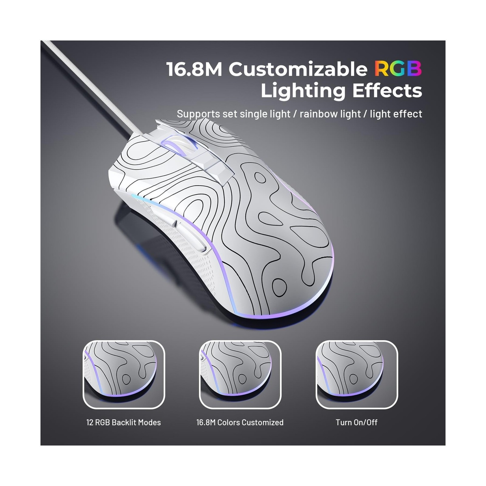 XVX G705 Wired Gaming Mouse, 12000 DPI RGB Gaming Mouse with 12 Backlit Modes…