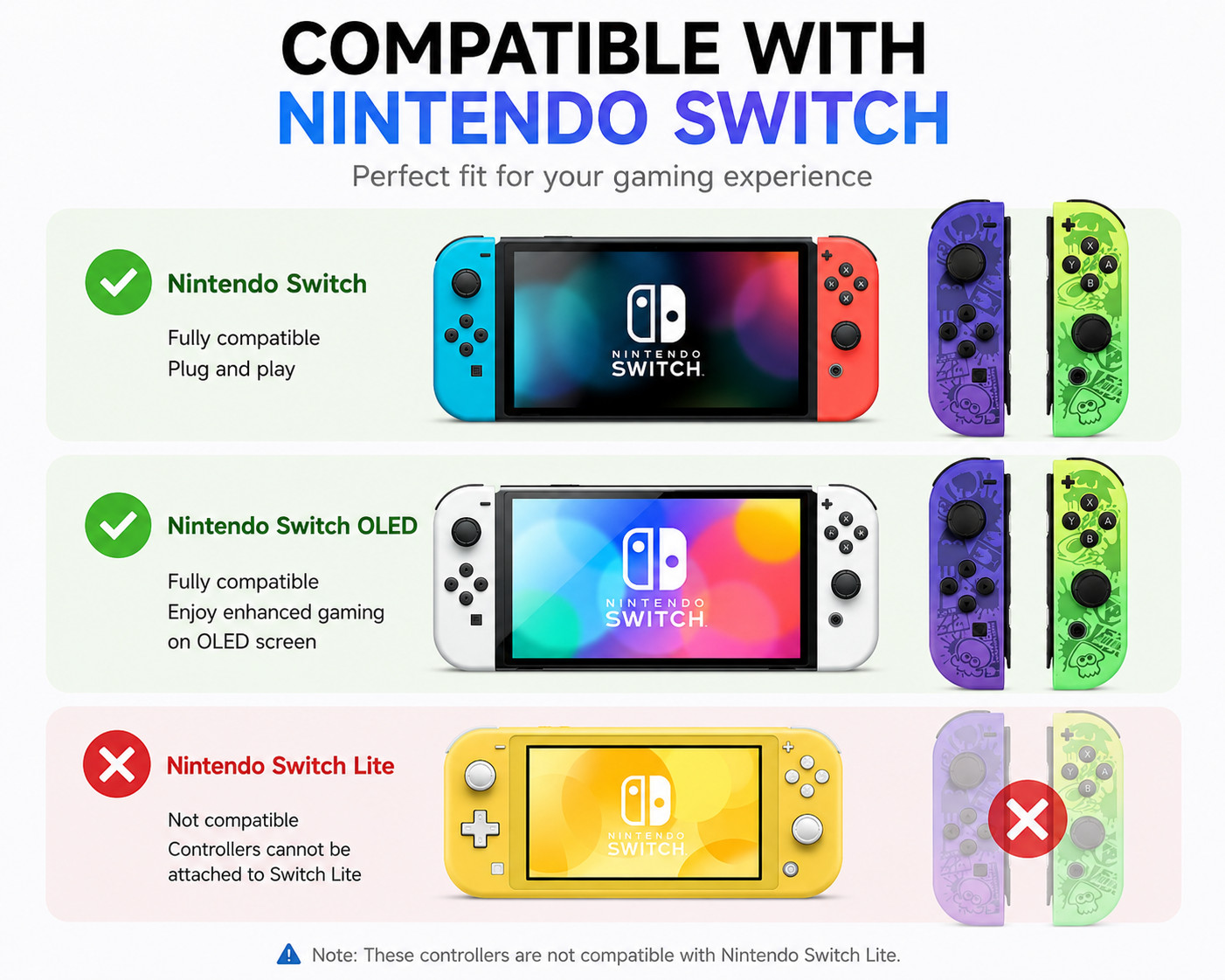 Wireless Joypad Controller Set Compatible with Nintendo Switch Purple Green