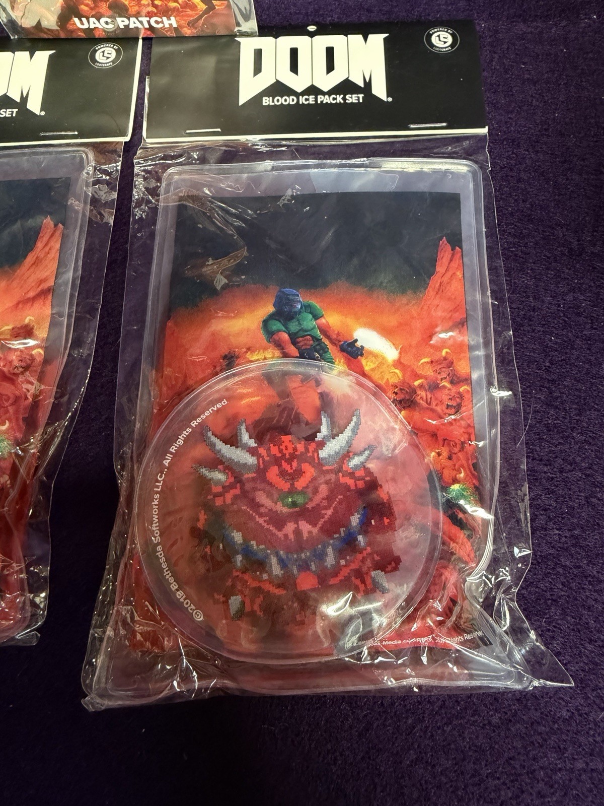Lot of 3 LC DOOM UAC Union Aerospace Patch & x2 Blood Ice Pack Sets Cacodemon