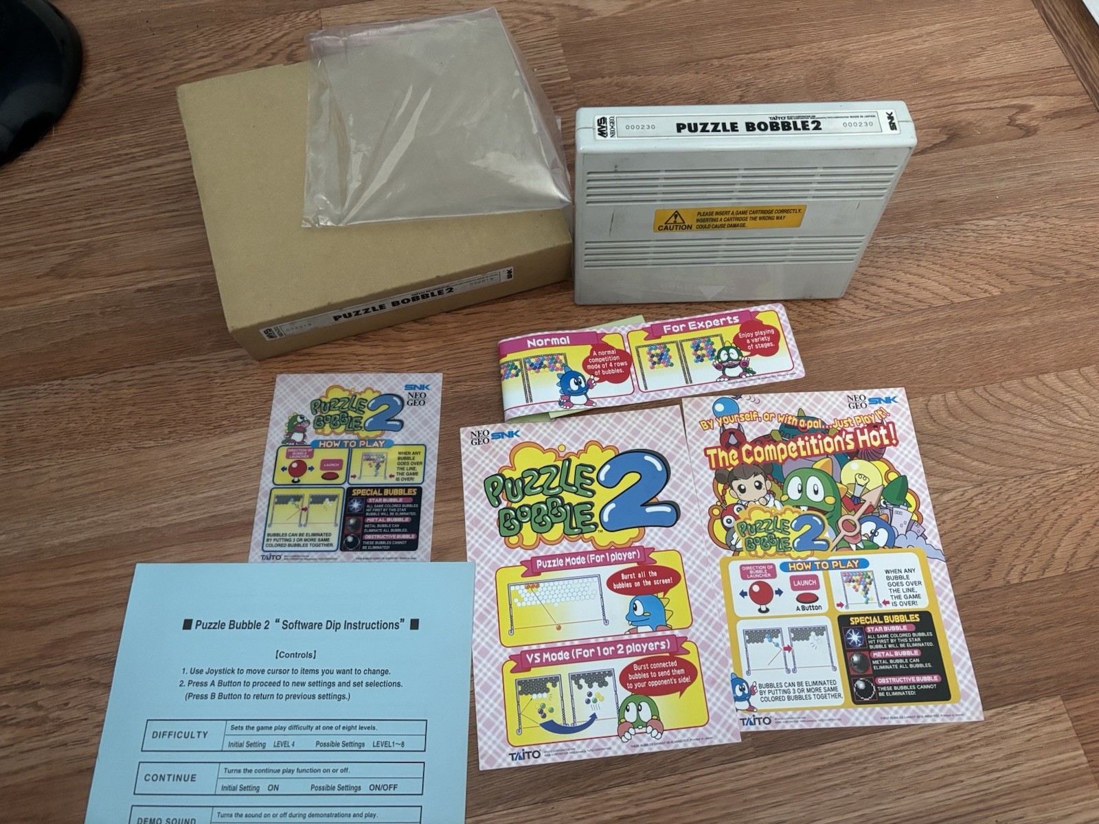 Puzzle Bobble 2 MVS Neo Geo SNK Holo Label Full Kit No Match