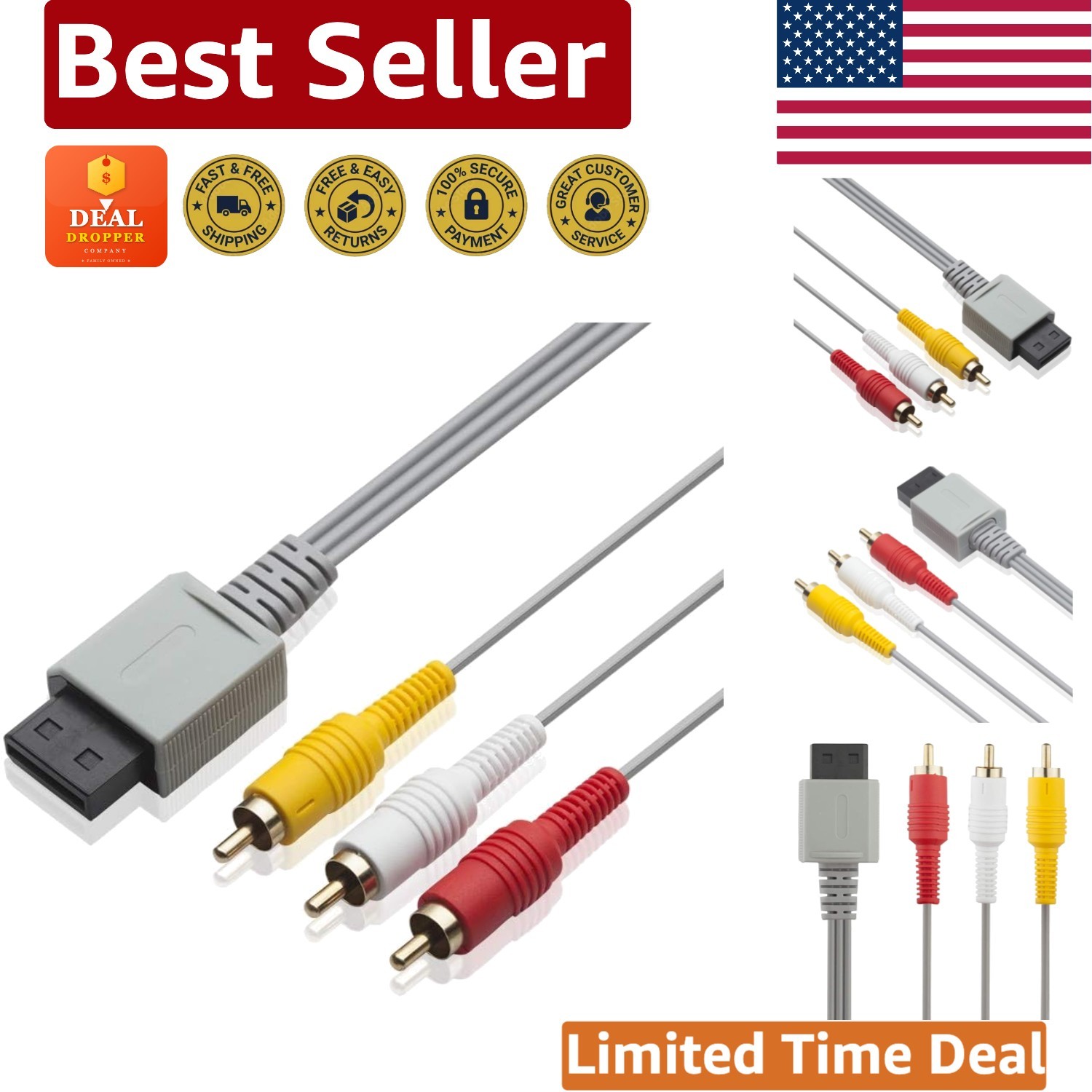 6FT Gold-Plated AV Cable for Wii/Wii U – Quality RCA Connection