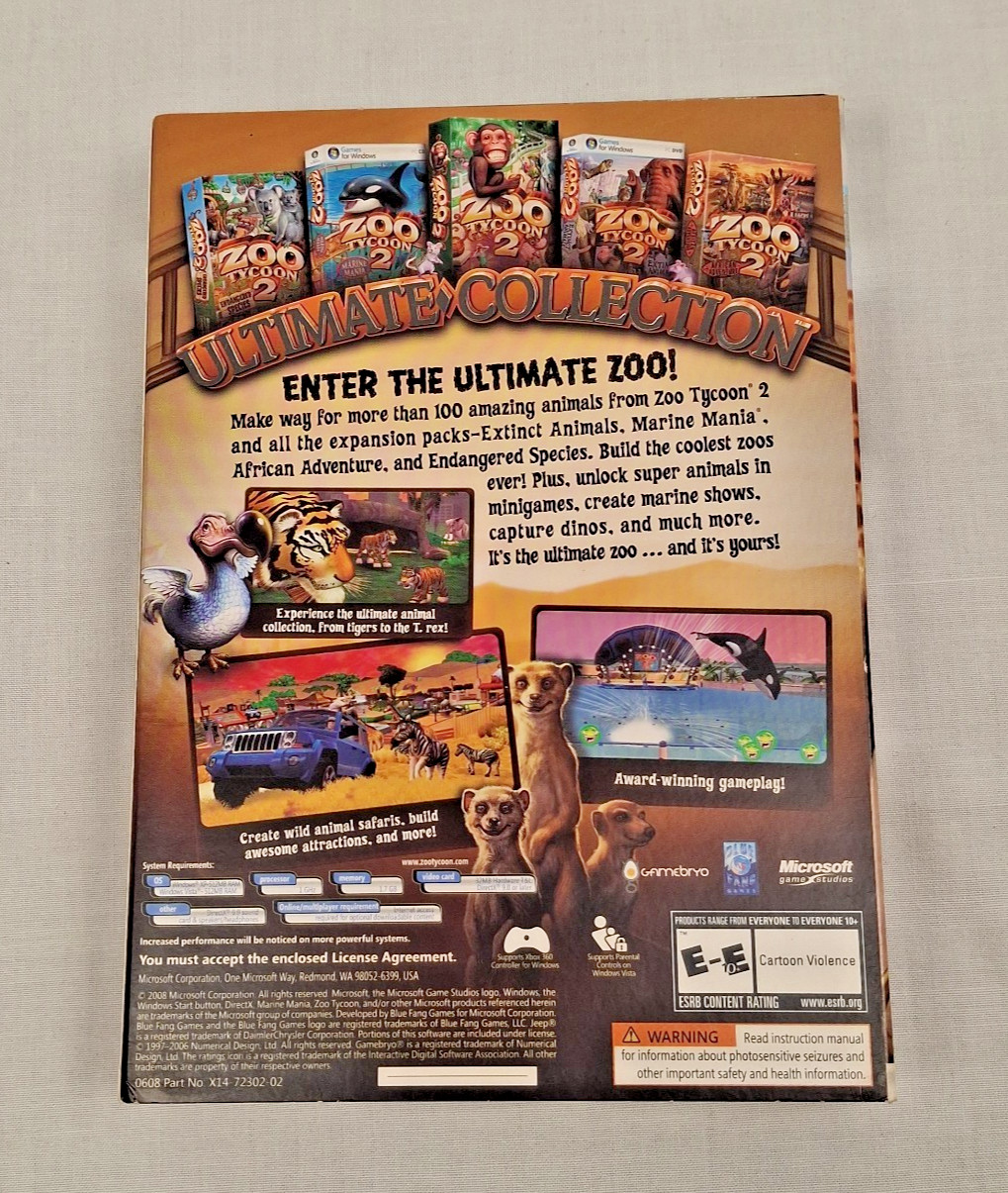 Zoo Tycoon 2: Ultimate Collection PC w/ Case Manual 3 Discs Expansion Pack