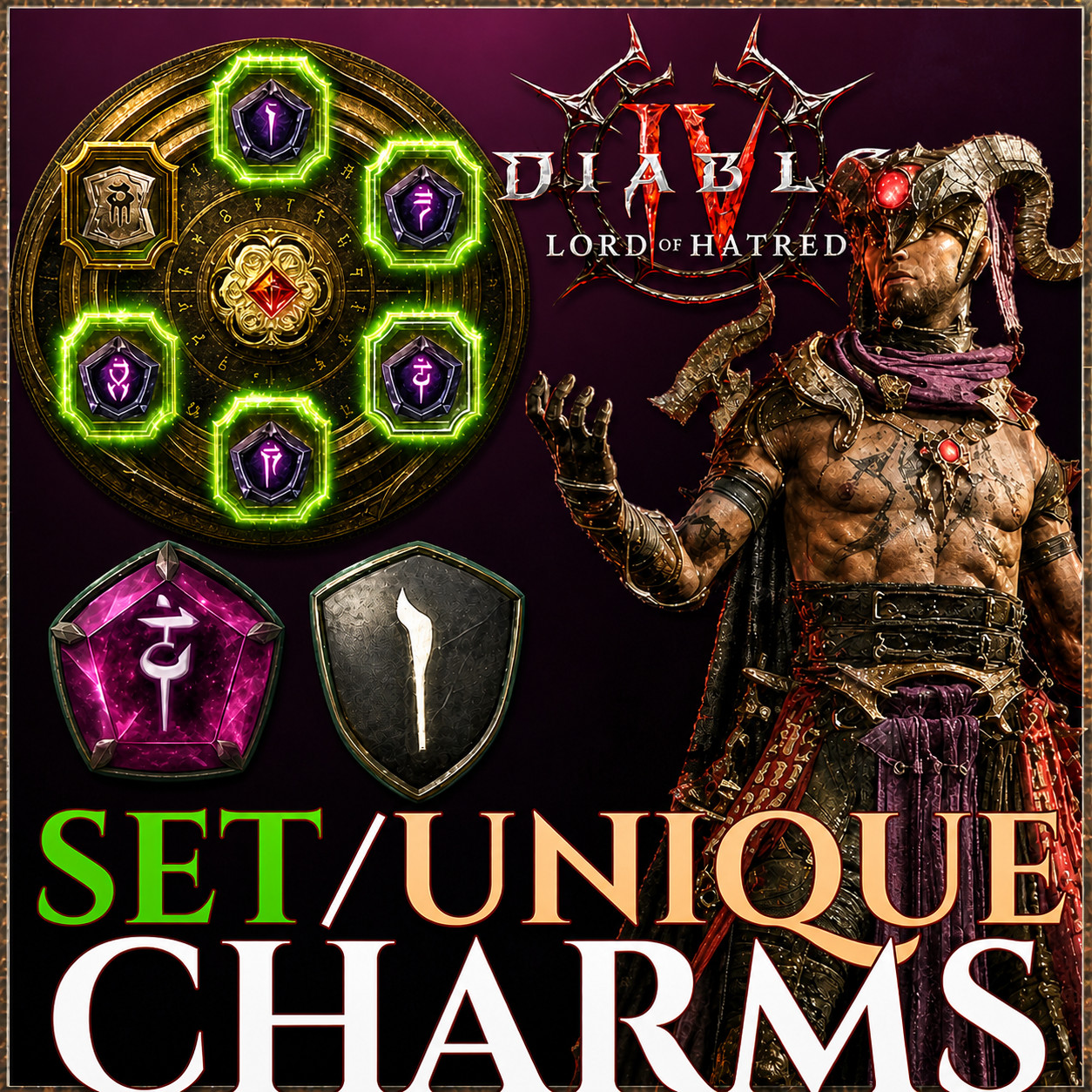 💥Diablo 4💥SET / UNIQUE TALISMANS🔥CHARMS 🔥 SEALS Season 13 of Reckoning D4