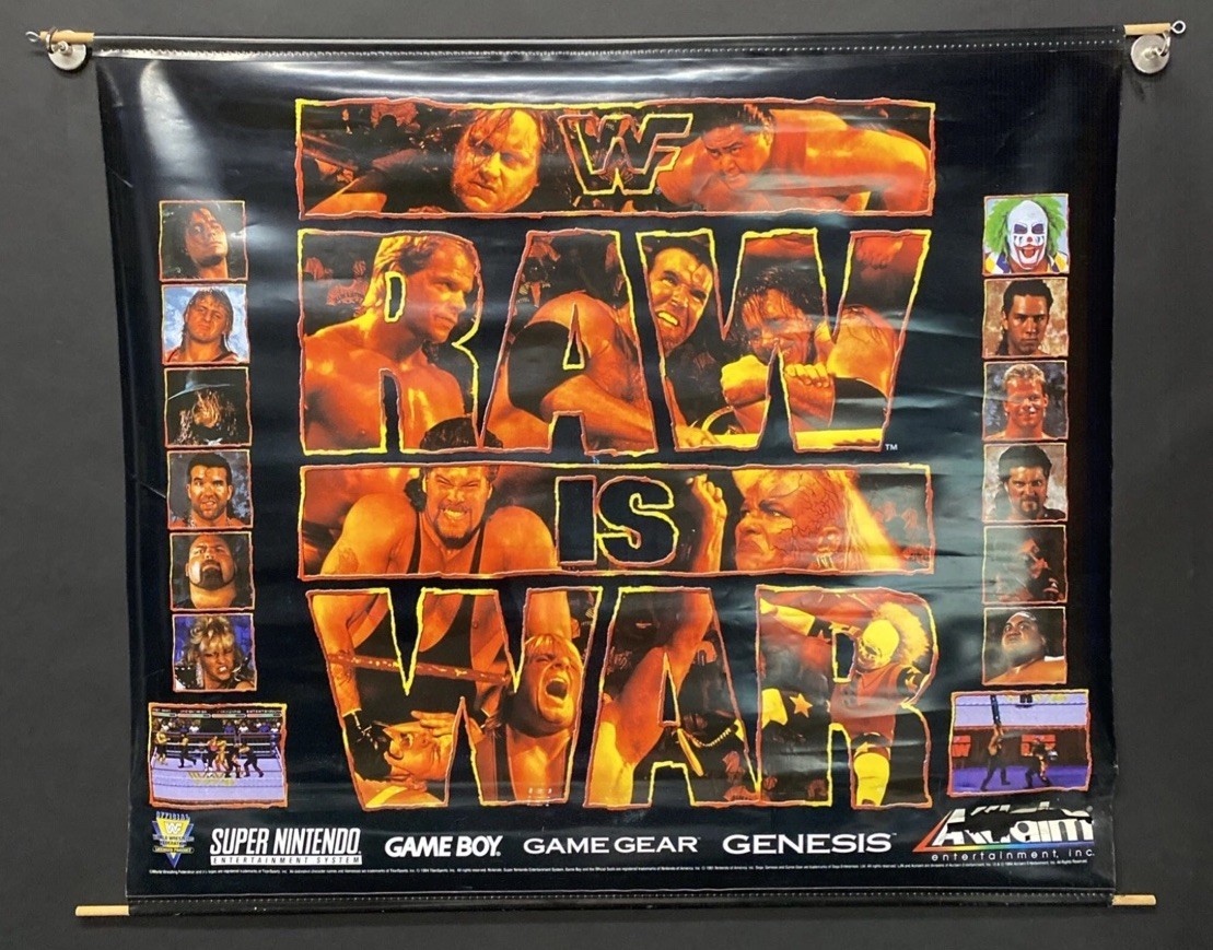 WWF RAW WrestleMania Nintendo SNES Sega Store Display Poster WWE Banner Standee