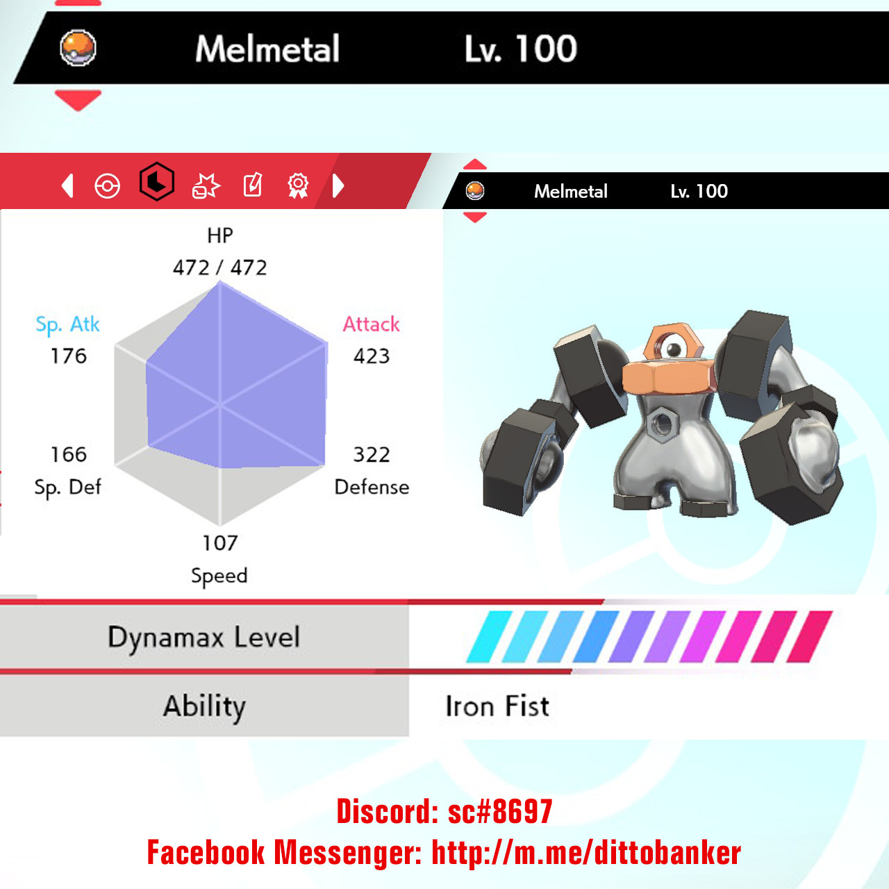 Pokemon Sword/Shield 6IV ULTRA SHINY Melmetal / Iron Fist / Adamant [LEGENDARY]