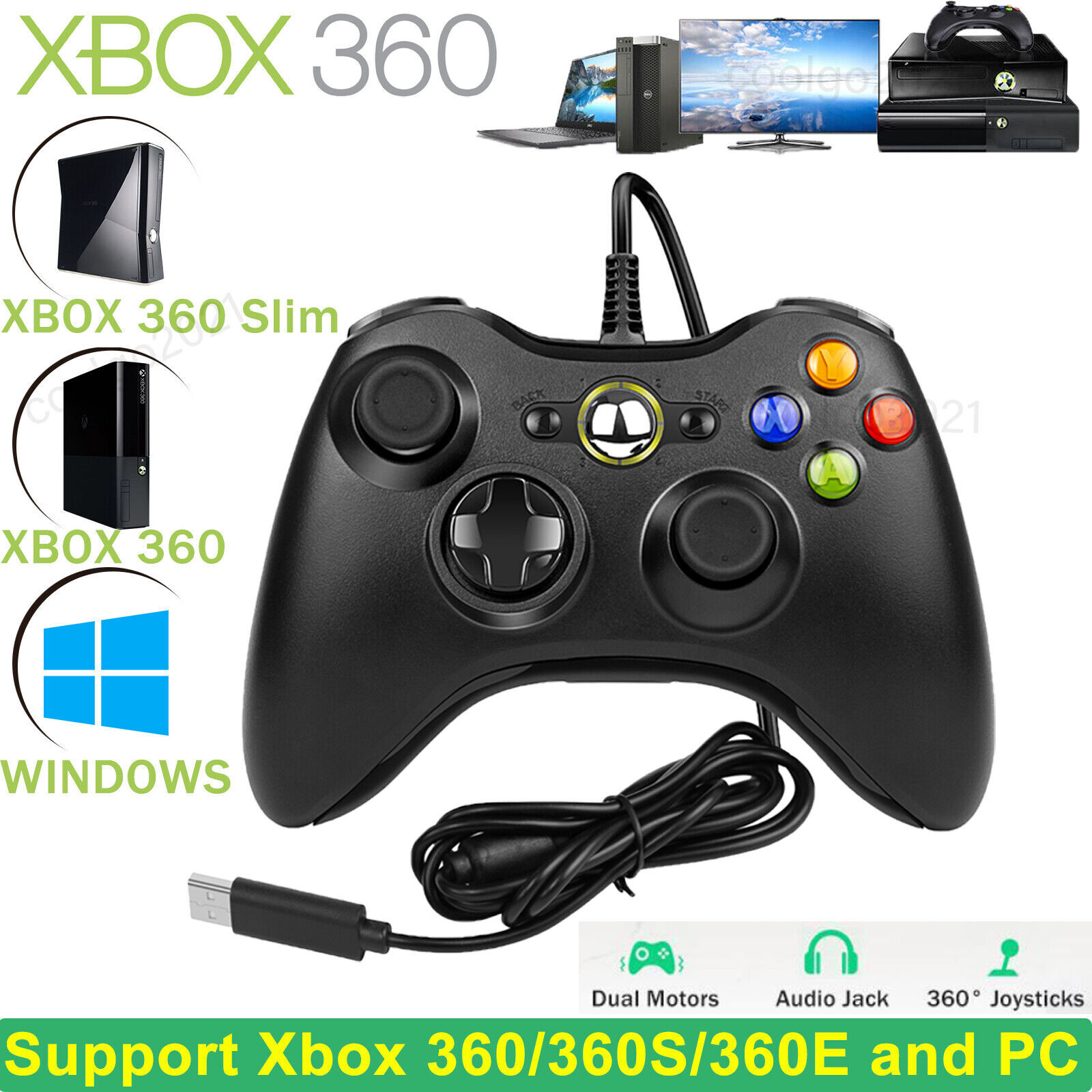 Wired Controller USB For PC Compatible With Xbox 360 / Windows 7 8 10 11 Gamepad