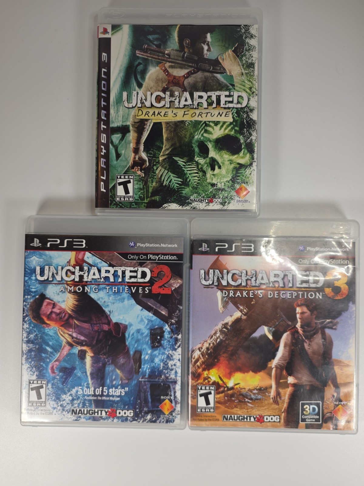 Sony PlayStation 3 -PS3 – Black Label Uncharted Trilogy – 1, 2, And 3 Lot CIB