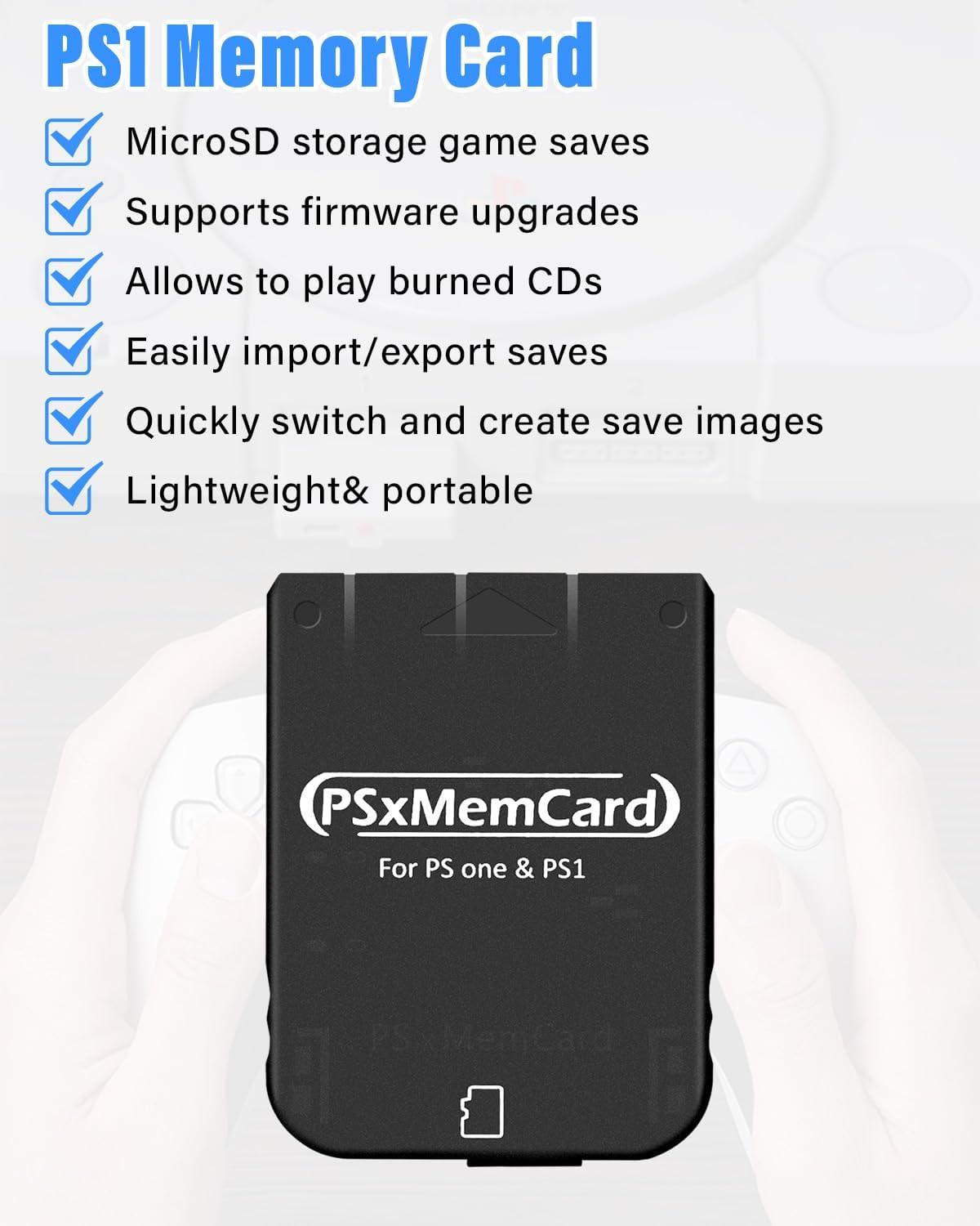 PS1 Memory Card with 512MB Micro SD Card, High Speed Game Memory Card for PS1 &
