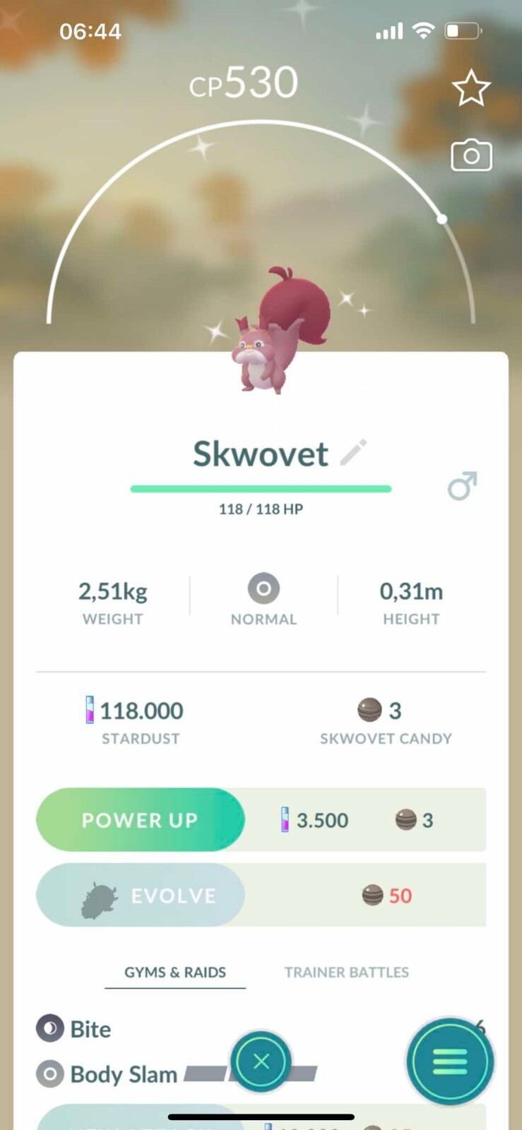 Shiny Skwovet – Trade 20kstardust – Registered shiny Skwovet already require