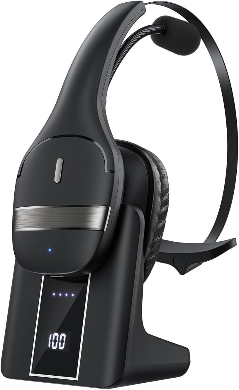 V5.3 Wireless PC Headset with Mic – 130H Playtime, LED Display, Noise Canceling,