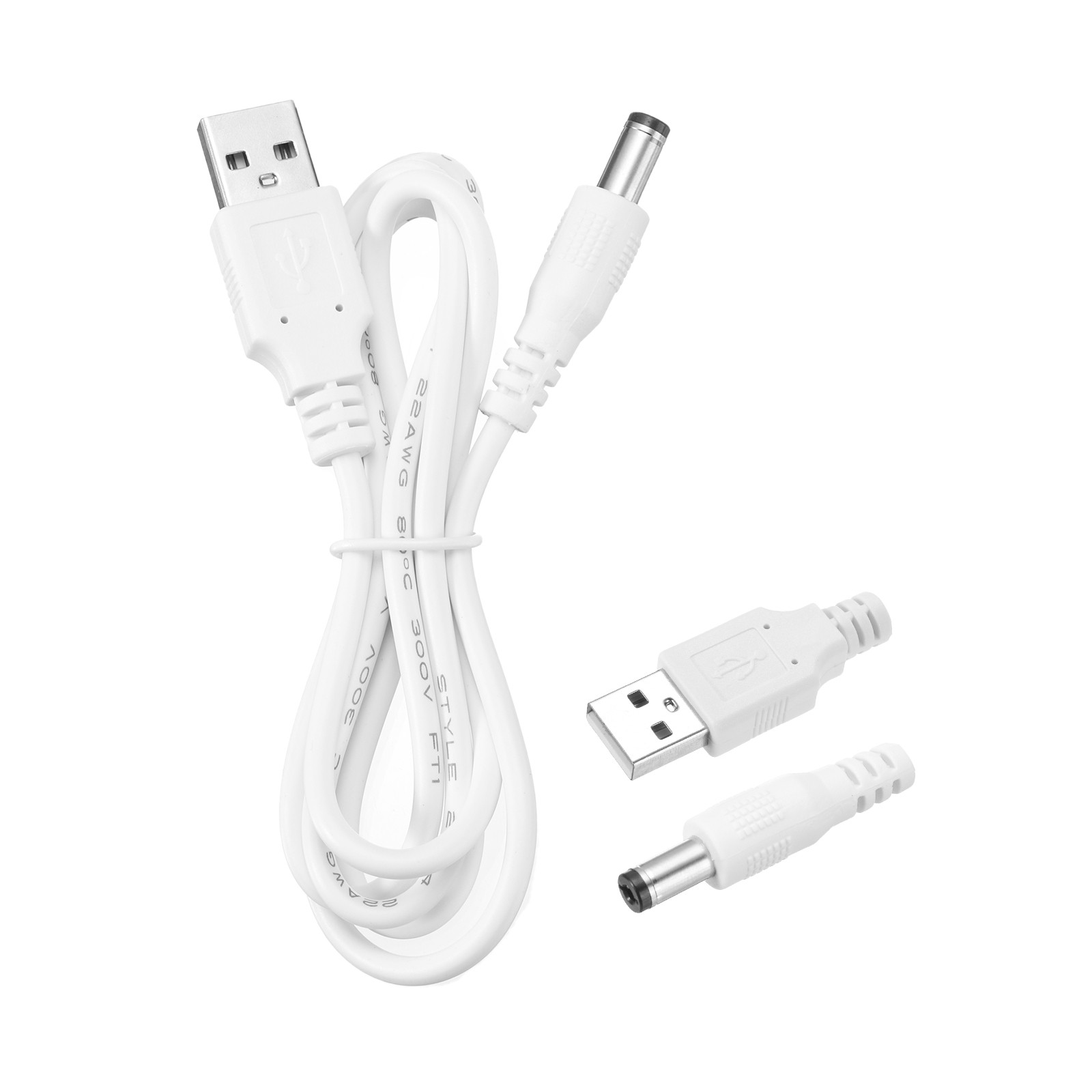 DC Power Cable 5V 2A USB to DC for Connector 5.5×2.1mm (1m, White)