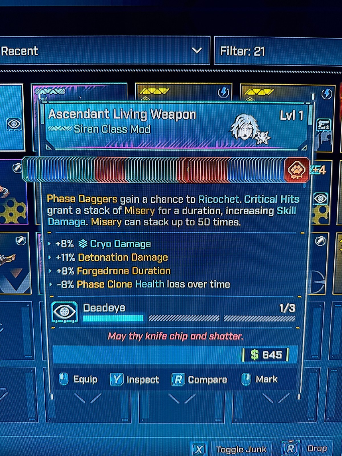 Borderlands 4✨ MODDED CLASS MOD VEX LIVING WEAPON LEVEL ONE BL4 ✅PC-PS-XBOX✨
