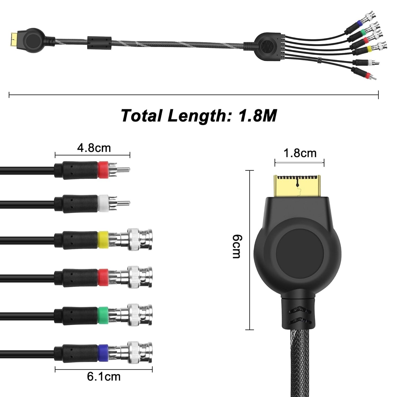 PS2 PS3 Component AV Cable Audio Video HDTV Cord with 4 BNC RGB RGBS Connecto…