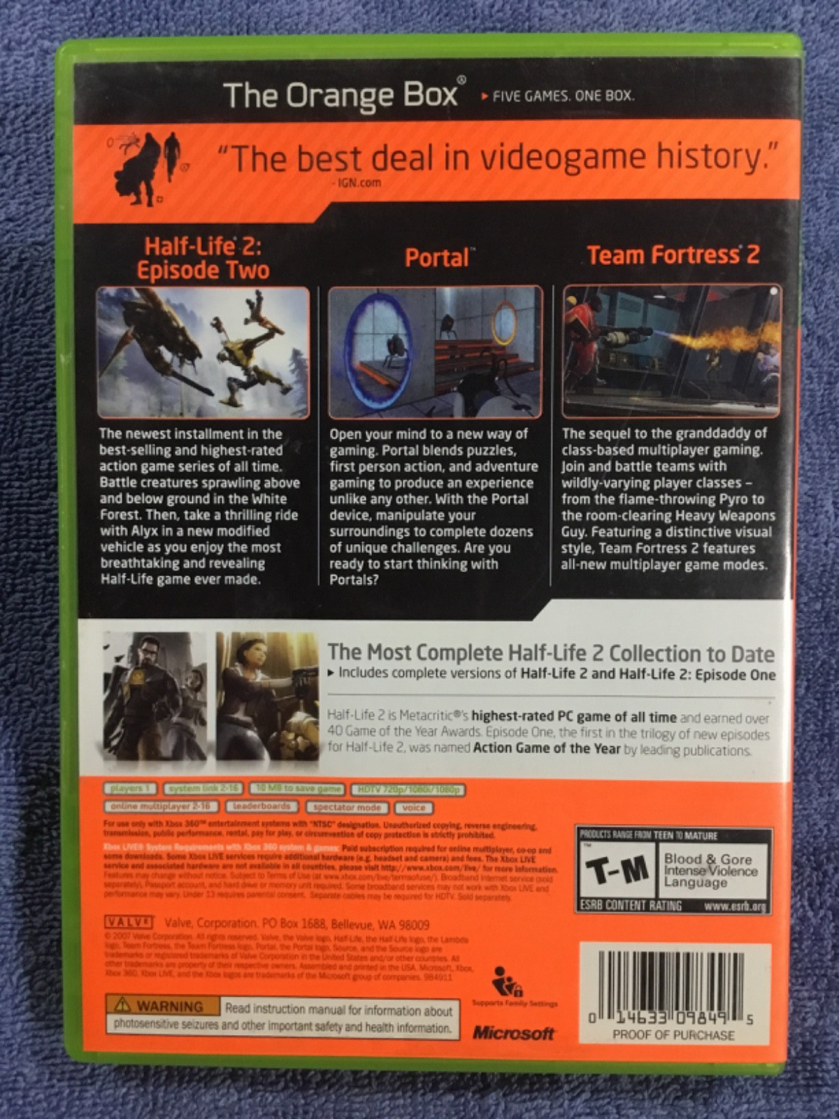 The Orange Box (Microsoft Xbox 360, 2007) – Complete In Box (CIB) – Tested