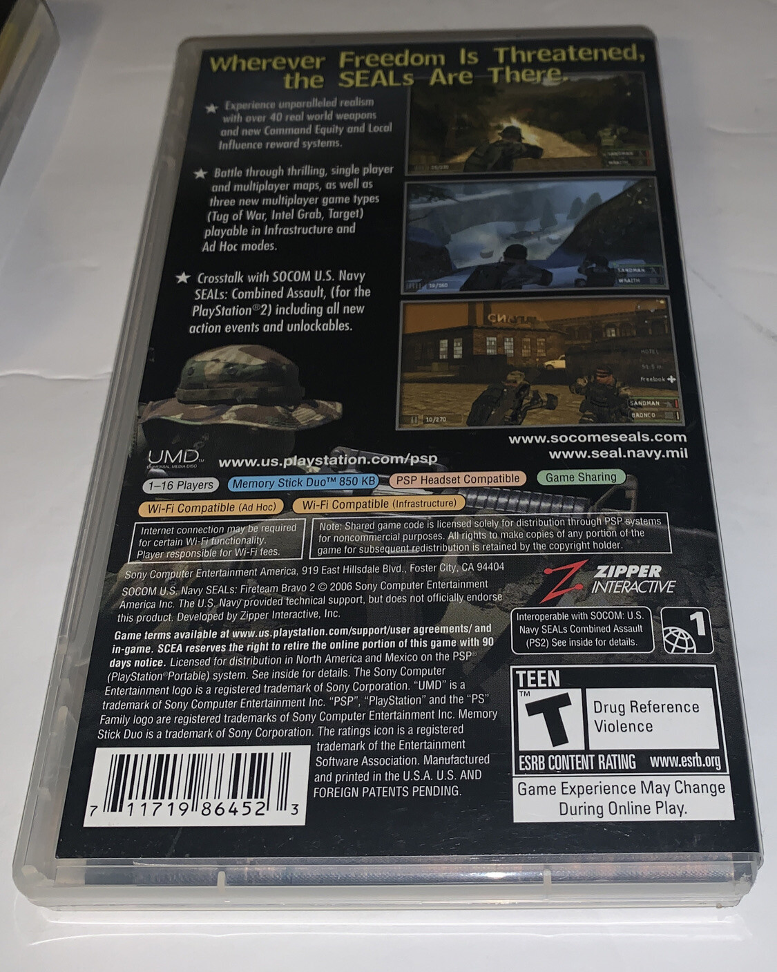 SOCOM: U.S. Navy SEALs – Fireteam Bravo 2 (Sony PSP, 2006) Disc with Manual
