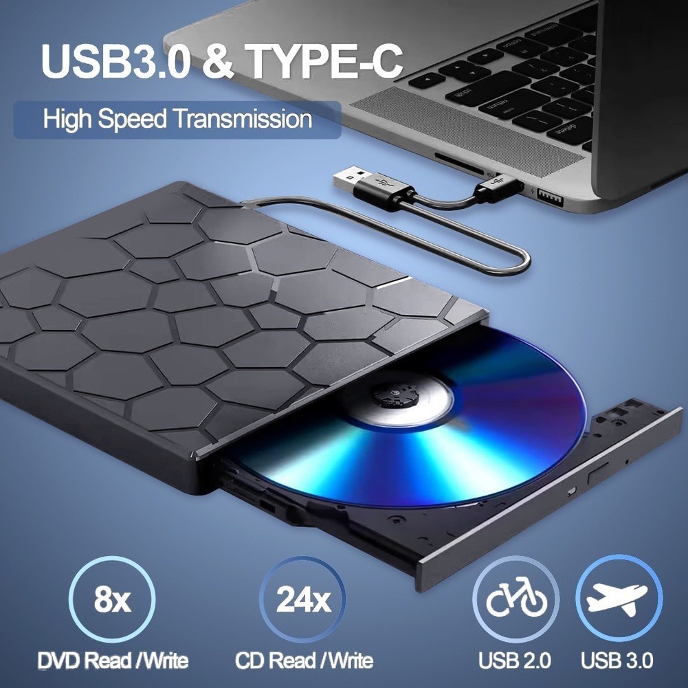 7 in 1 External DVD Drive USB C USB 3.0 with TF Card Reader for Laptop