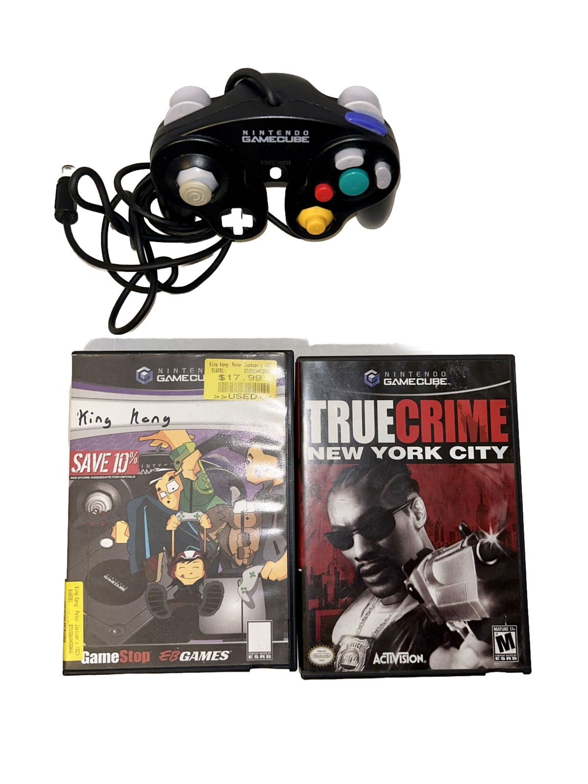 Nintendo GameCube Black Controller and Two Games – King Kong and True Crime NYC