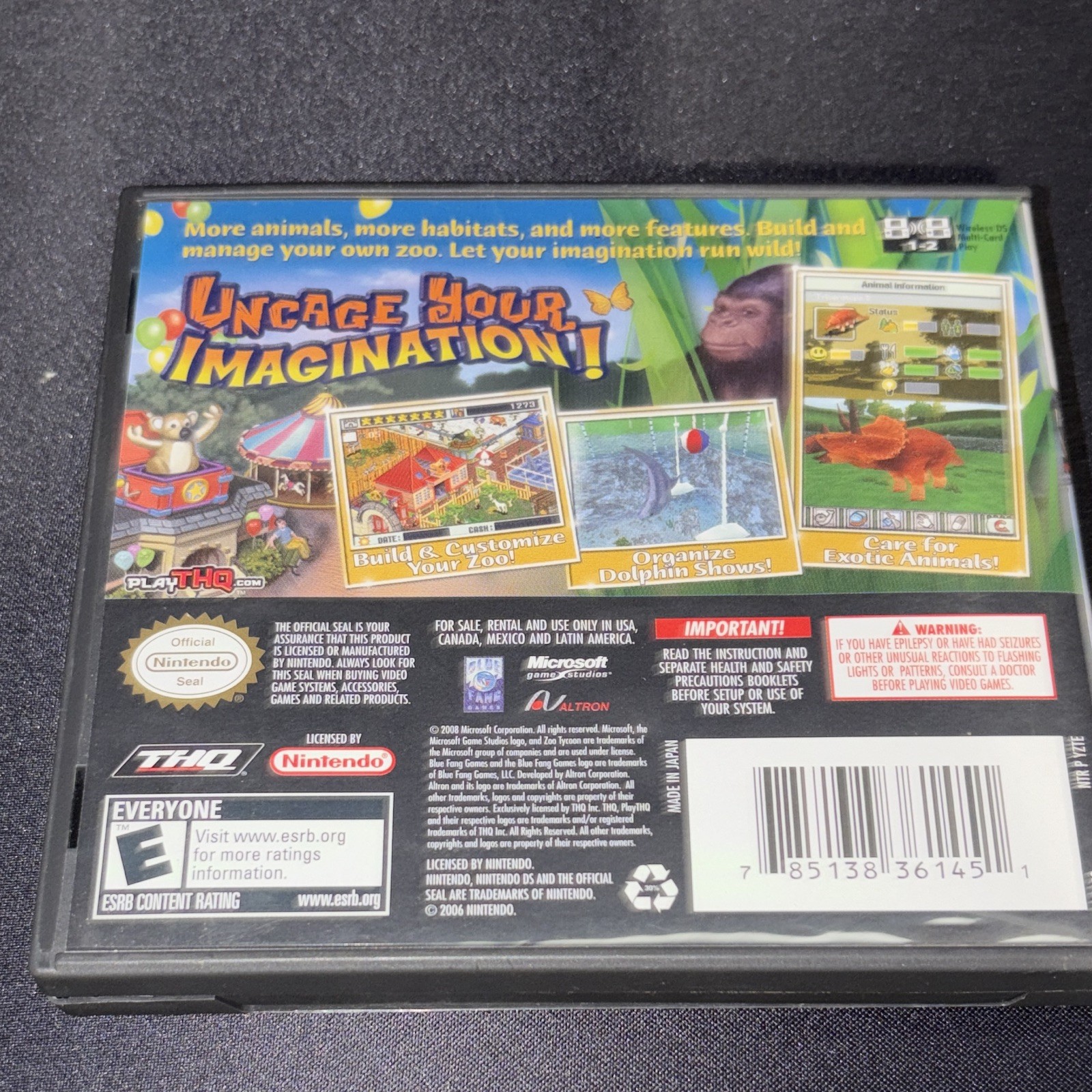 THQ Zoo Tycoon 2 DS (Nintendo DS) Simulation E-Everyone Manual+Case NTSC-U/C