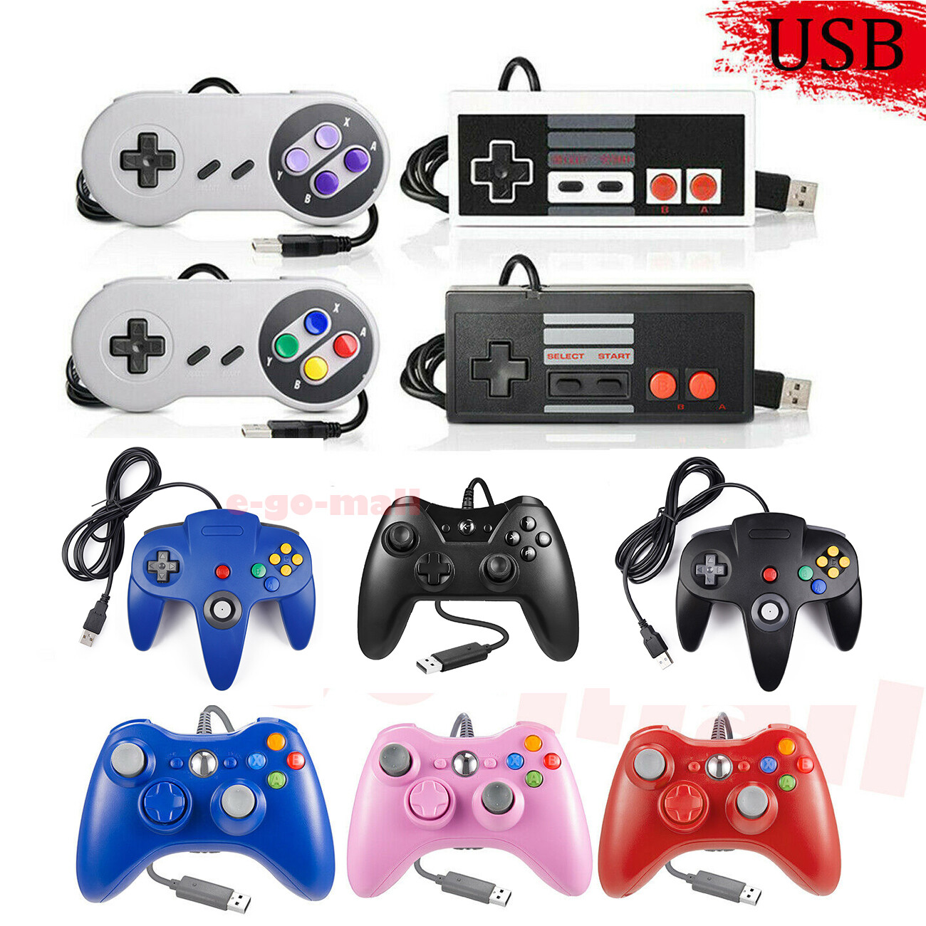 Wired USB N64 SNES Controller Game Pad Joypad for Windows PC Raspberry/Xbox 360