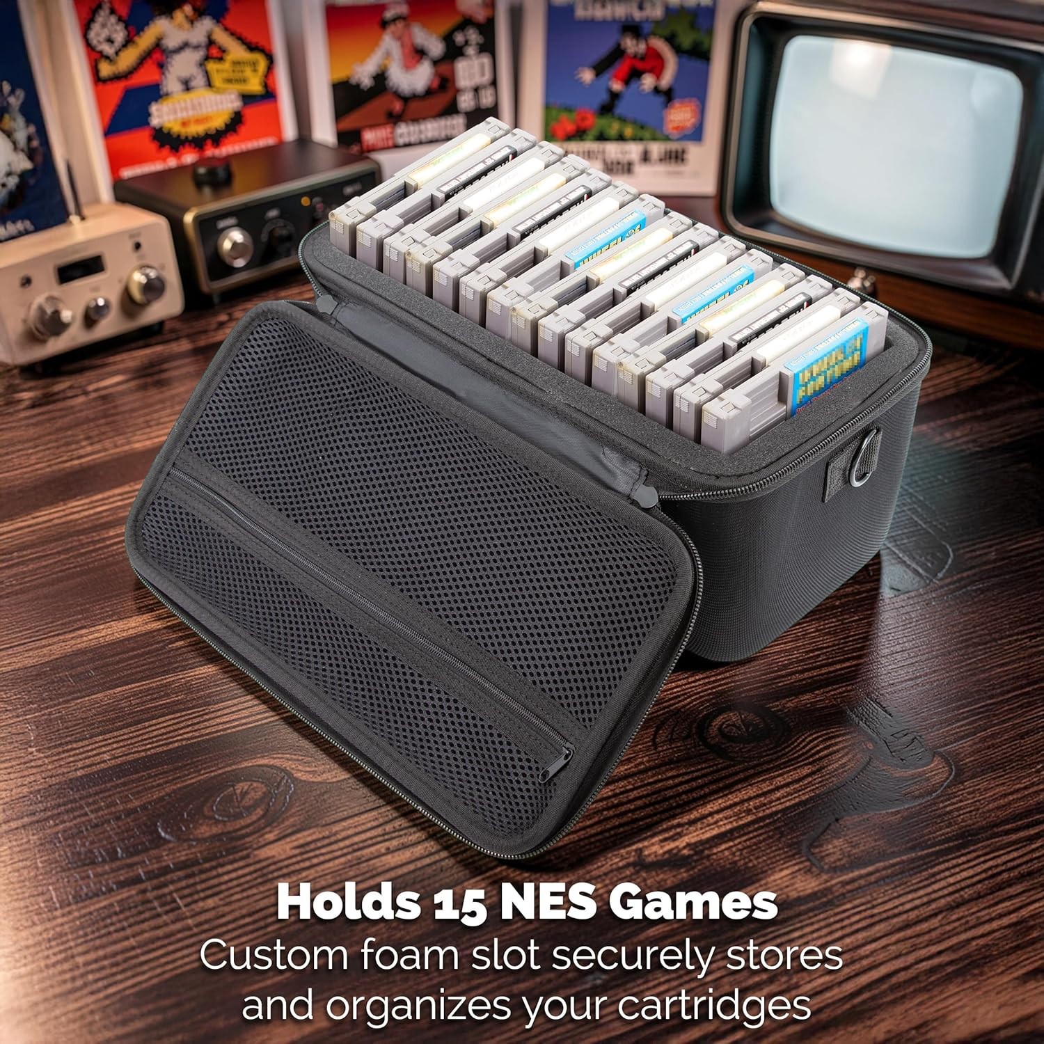CASEMATIX NES Game Storage Case Holds 15 Cartridges Hard Shell Travel Protection