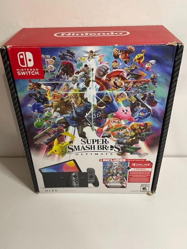 Nintendo Switch OLED Console Smash Bros Bundle W/ GAME Cartridge + 12mo Membersh