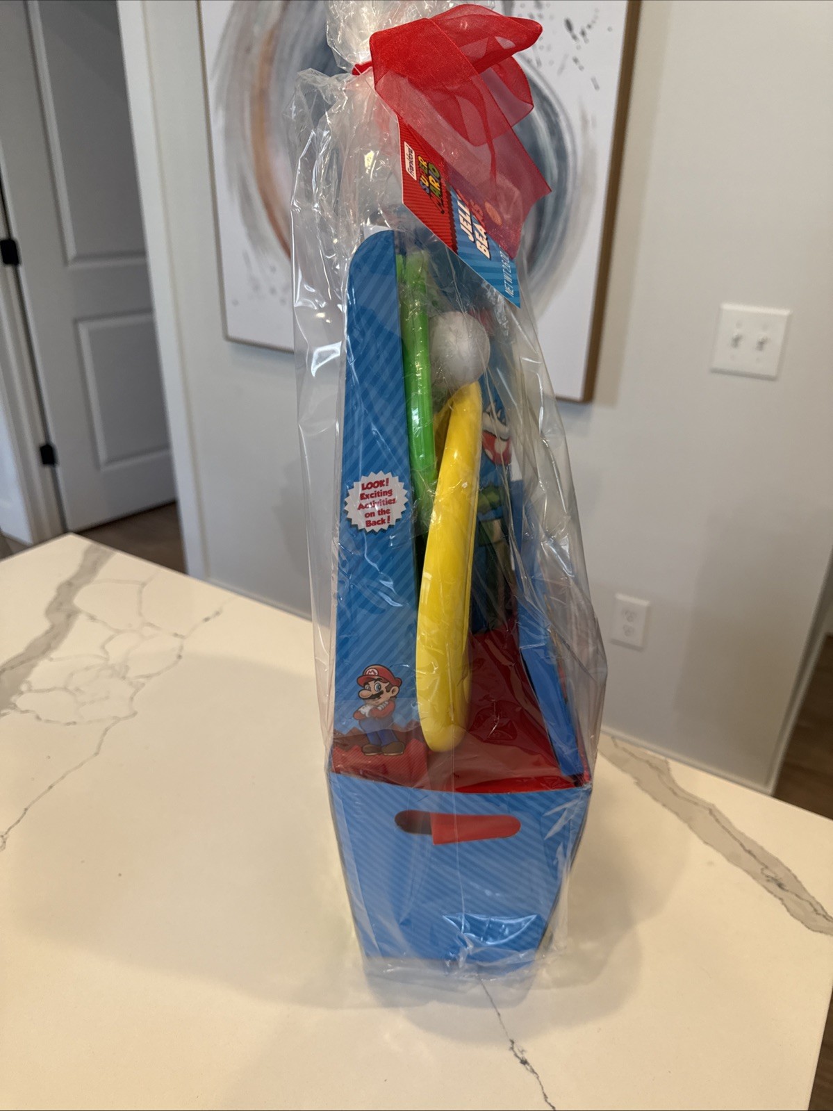 Super Mario Bros Gift Basket &Toys,Jelly Beans Candy and Bonus Mario Tube Topper