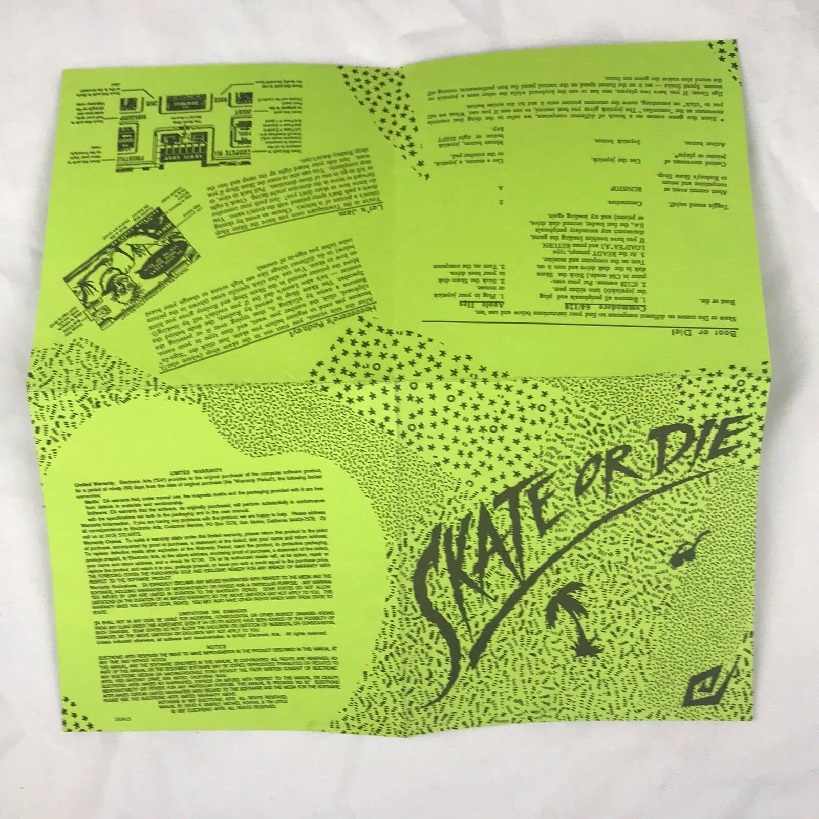 Skate Or Die Original Fold Out Manual Booklet insert for the PC Game